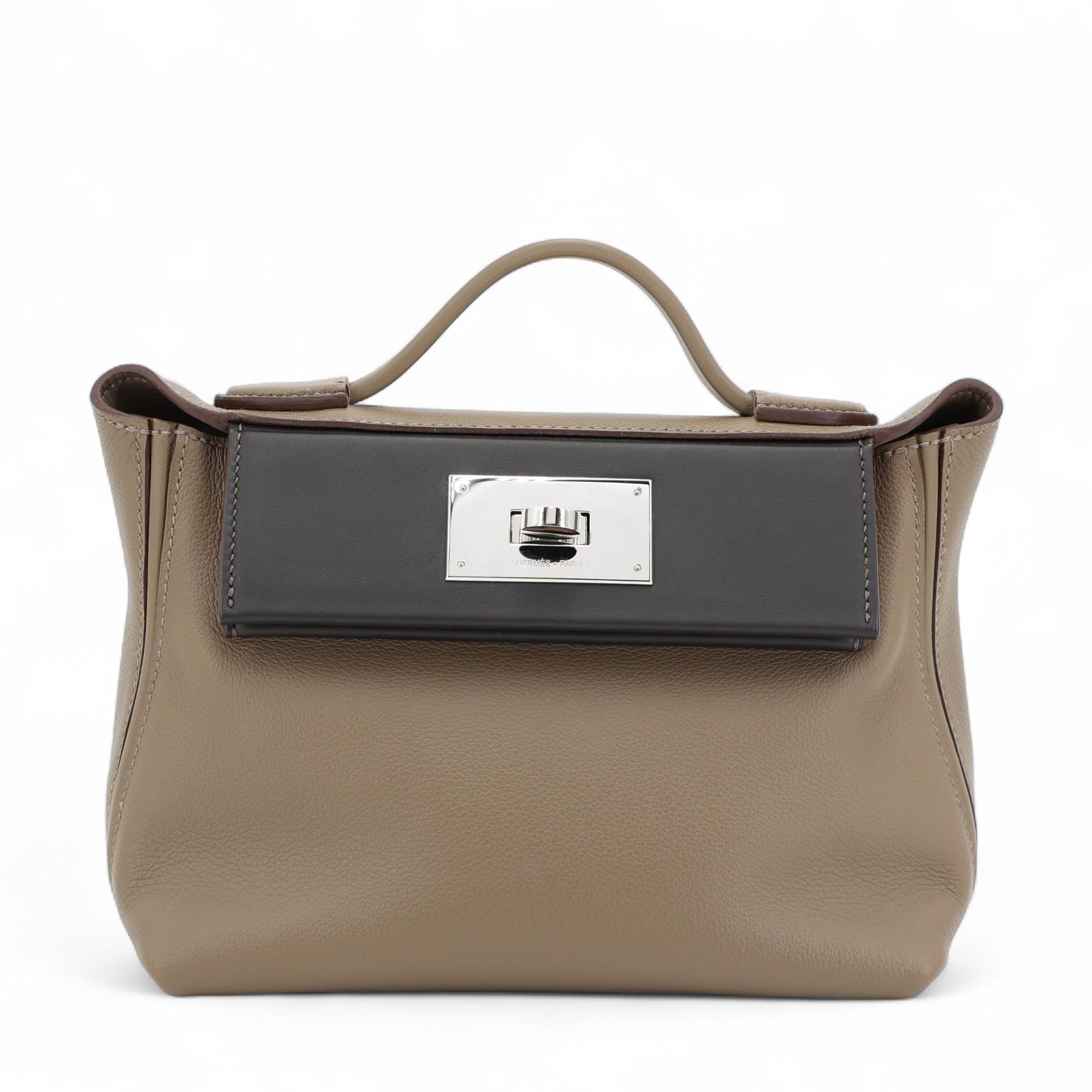 Excellent ( Rank SA ) HERMÈS 24/24 - 21 mini Etoupe (18) Ebene (46) Evercolor Palladium hardware W (2024) - 1