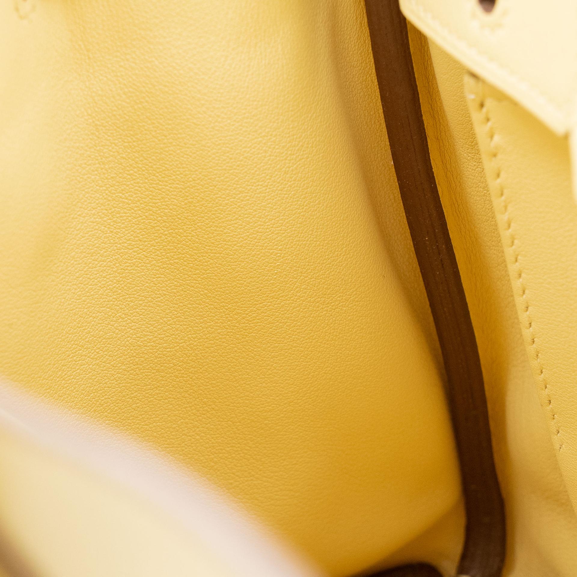 Excellent ( Rank SA ) HERMÈS Birkin 25 Jaune Poussin (1Z) Swift Palladium hardware R (2014) - 18
