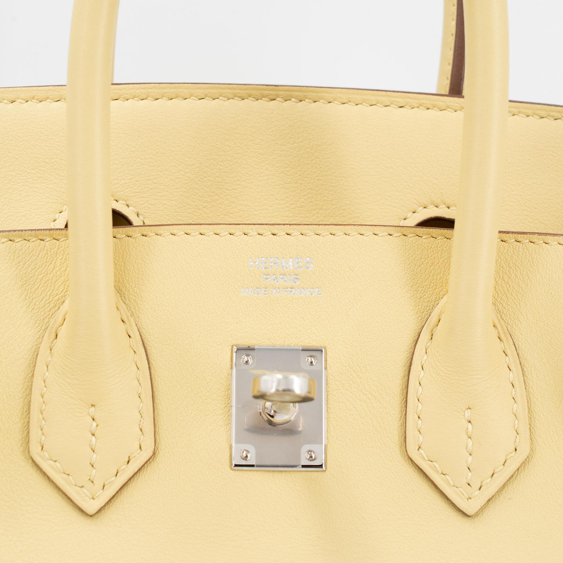 Excellent ( Rank SA ) HERMÈS Birkin 25 Jaune Poussin (1Z) Swift Palladium hardware R (2014) - 12