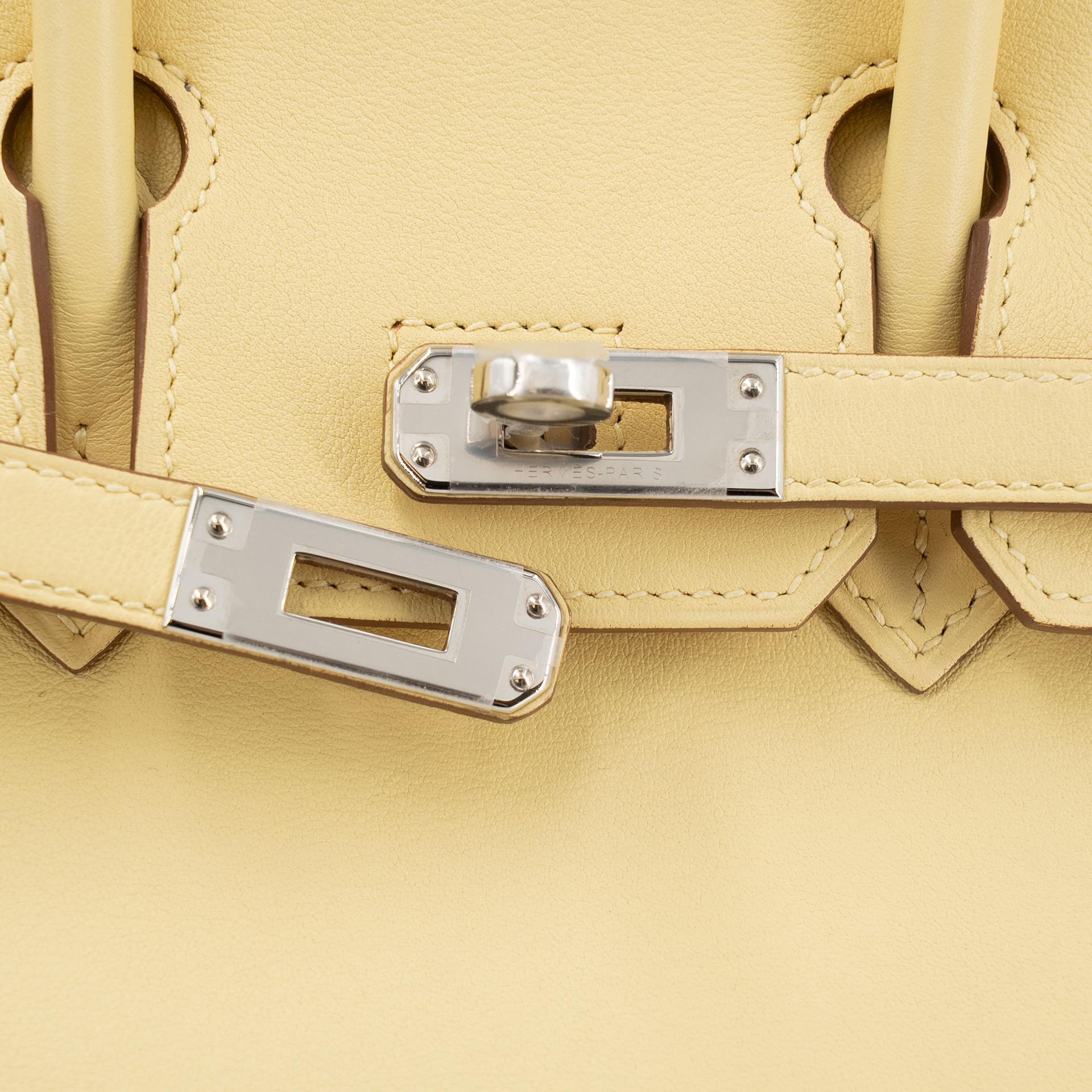 Excellent ( Rank SA ) HERMÈS Birkin 25 Jaune Poussin (1Z) Swift Palladium hardware R (2014) - 10