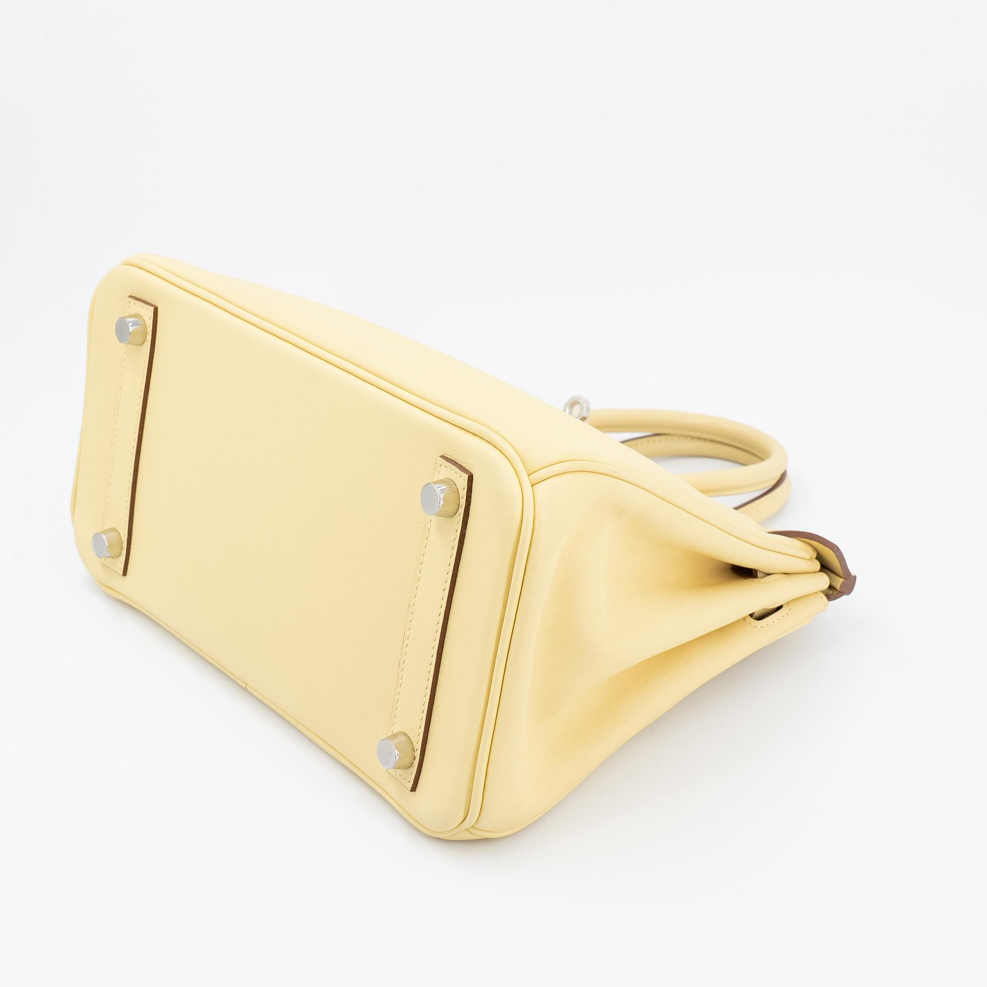 Excellent ( Rank SA ) HERMÈS Birkin 25 Jaune Poussin (1Z) Swift Palladium hardware R (2014) - 7