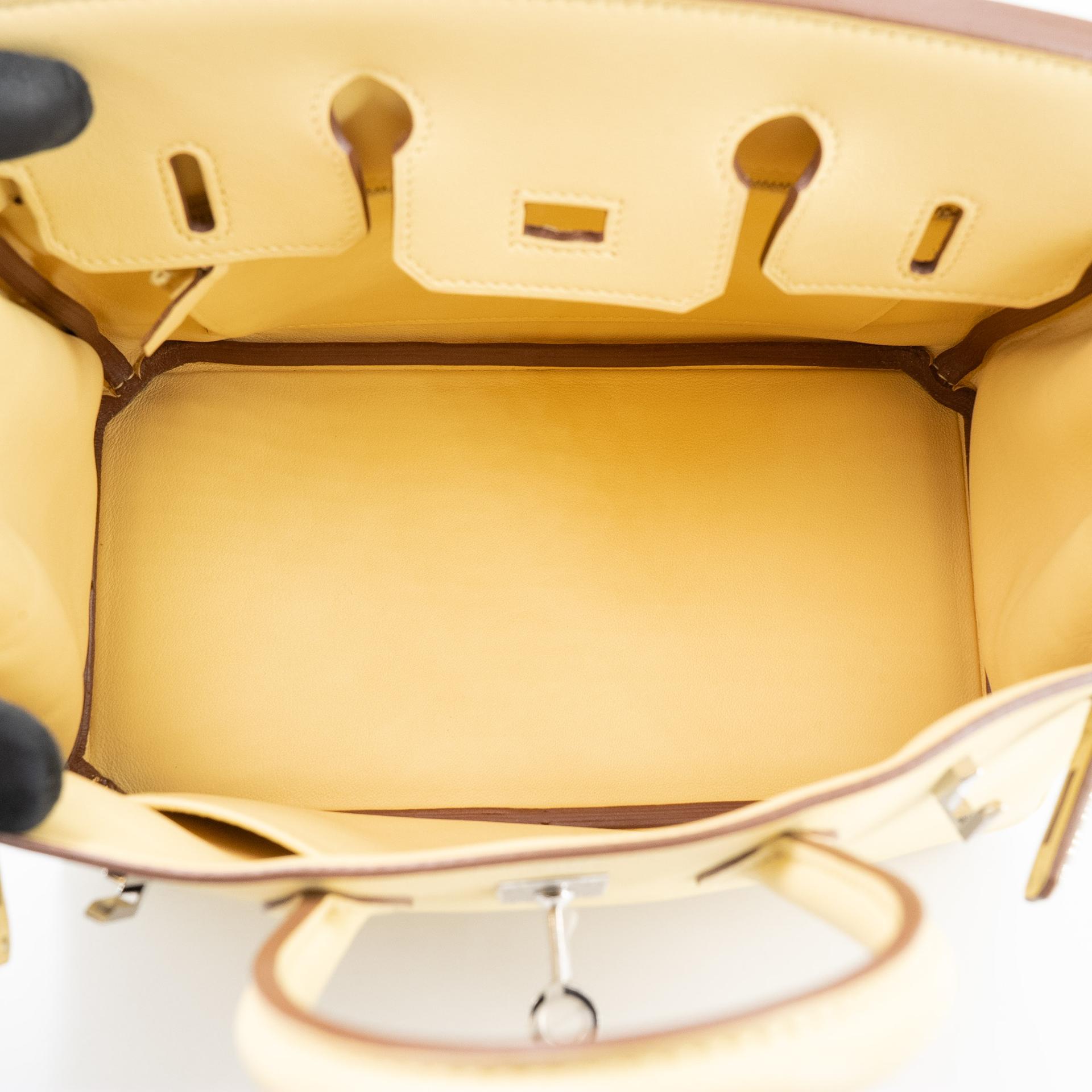 Excellent ( Rank SA ) HERMÈS Birkin 25 Jaune Poussin (1Z) Swift Palladium hardware R (2014) - 19
