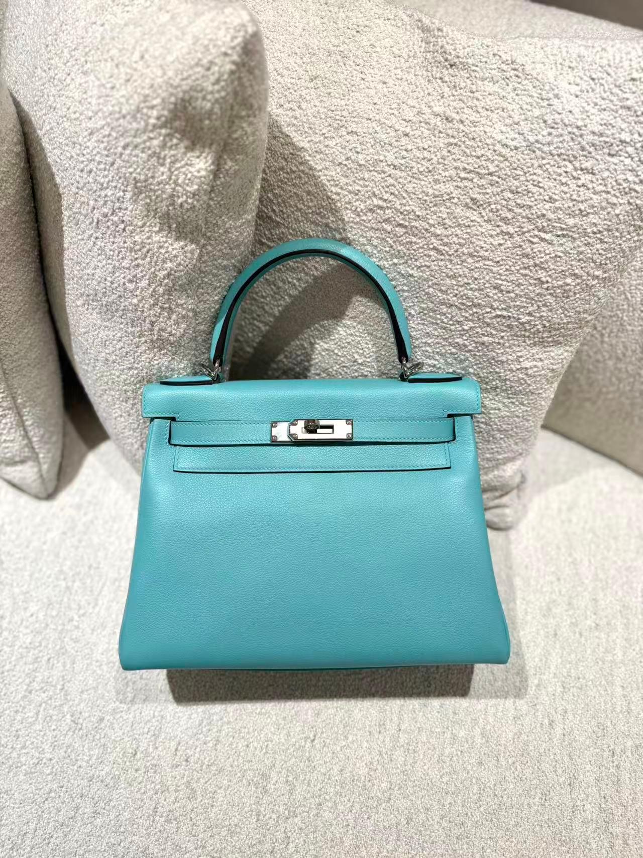 ランク SA HERMÈS エルメス ケリー28 ブルーアトール (3P) コルヴェール (1P) エバーカラー シルバー金具 Y刻印 (2020) - 3