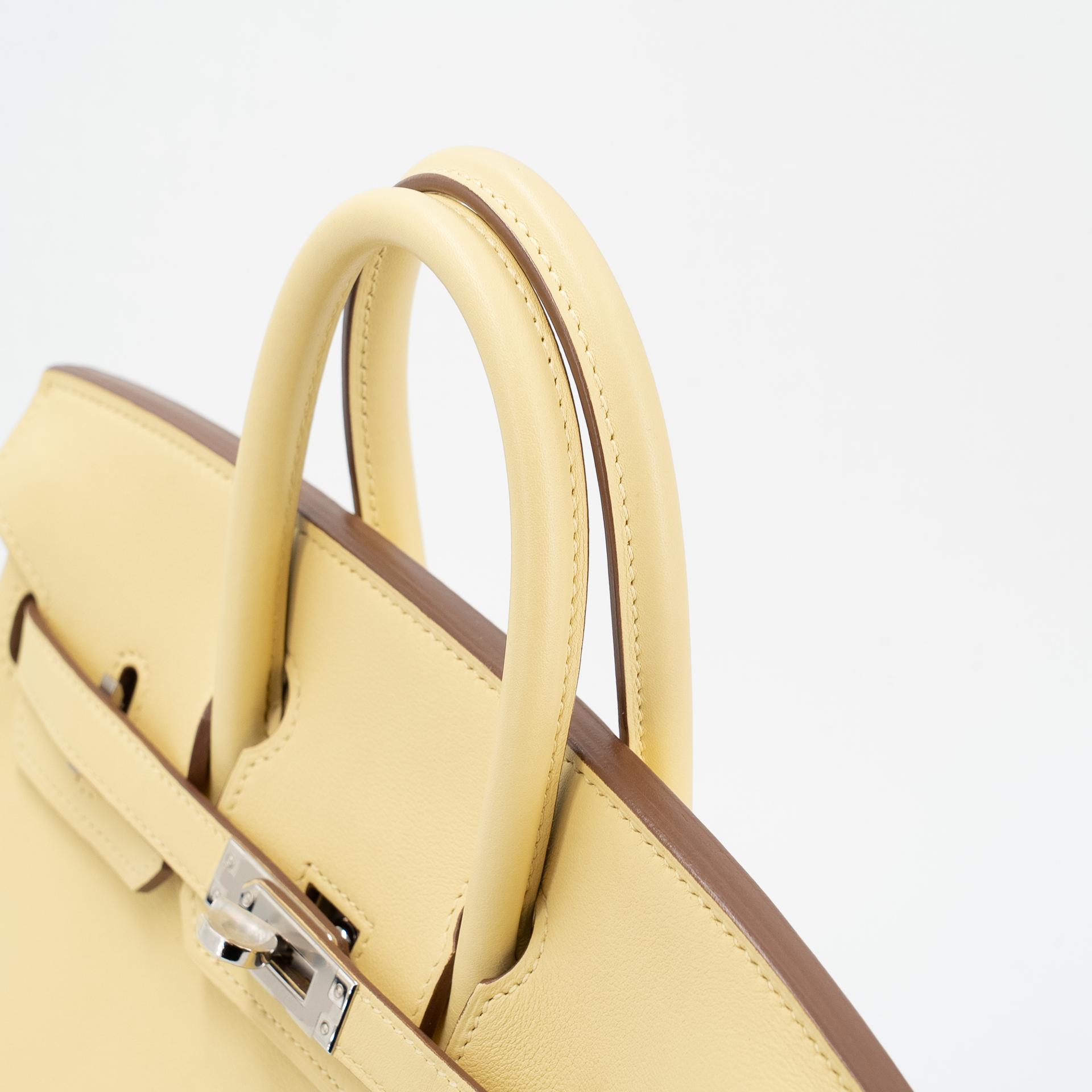 Excellent ( Rank SA ) HERMÈS Birkin 25 Jaune Poussin (1Z) Swift Palladium hardware R (2014) - 4
