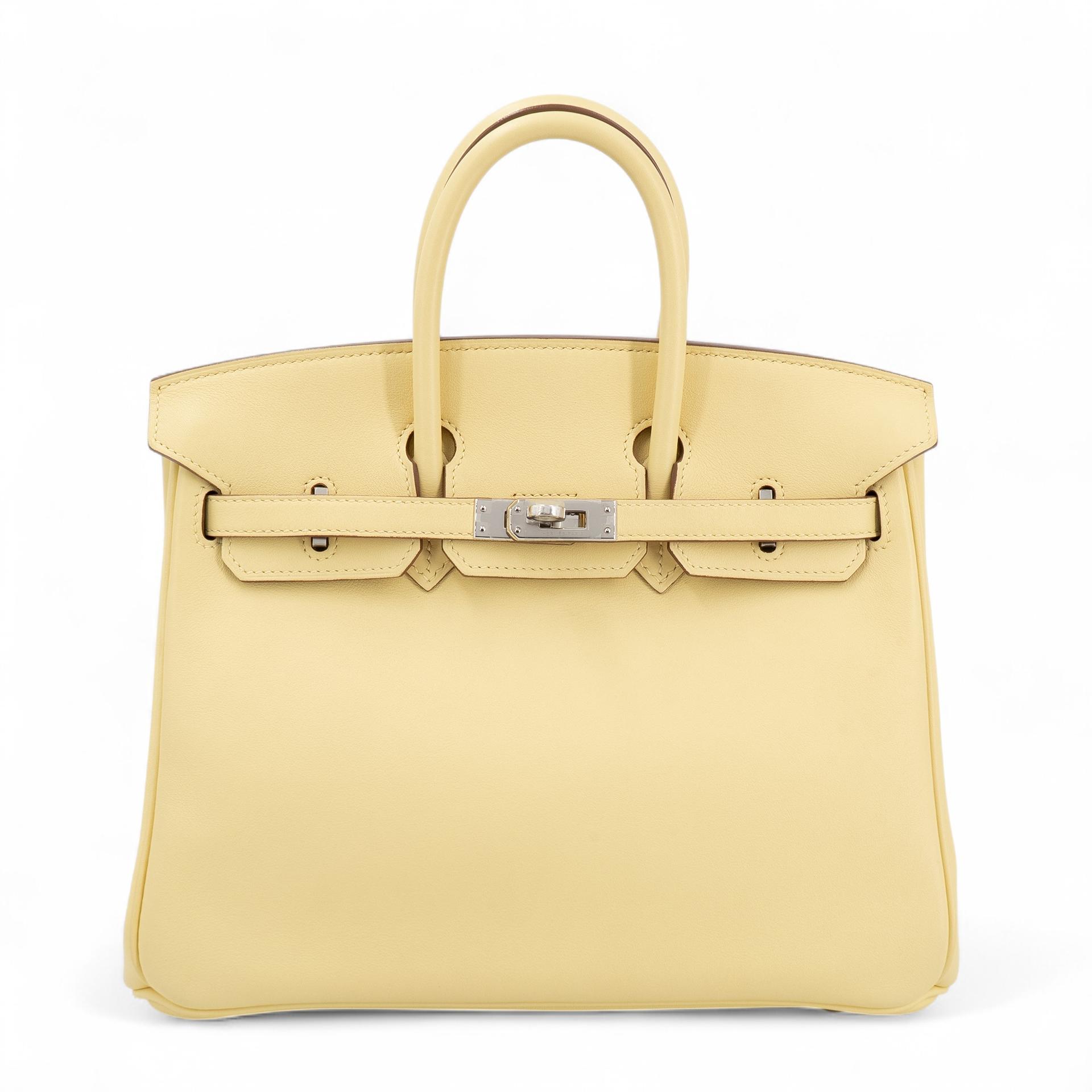 Excellent ( Rank SA ) HERMÈS Birkin 25 Jaune Poussin (1Z) Swift Palladium hardware R (2014) - 1