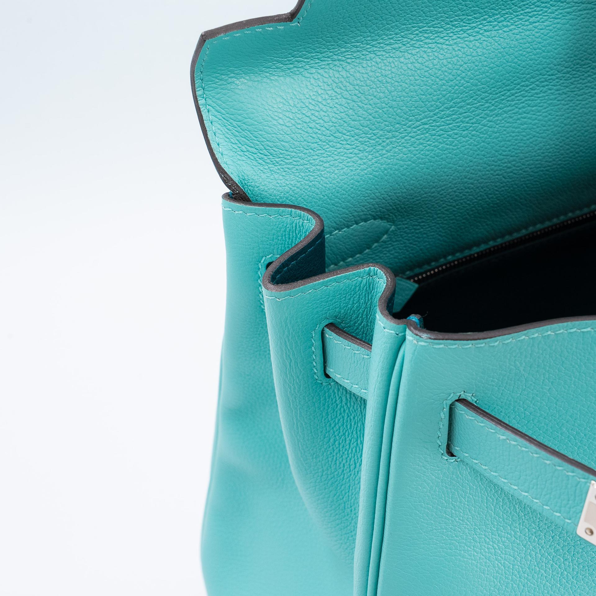 ランク SA HERMÈS エルメス ケリー28 ブルーアトール (3P) コルヴェール (1P) エバーカラー シルバー金具 Y刻印 (2020) - 15