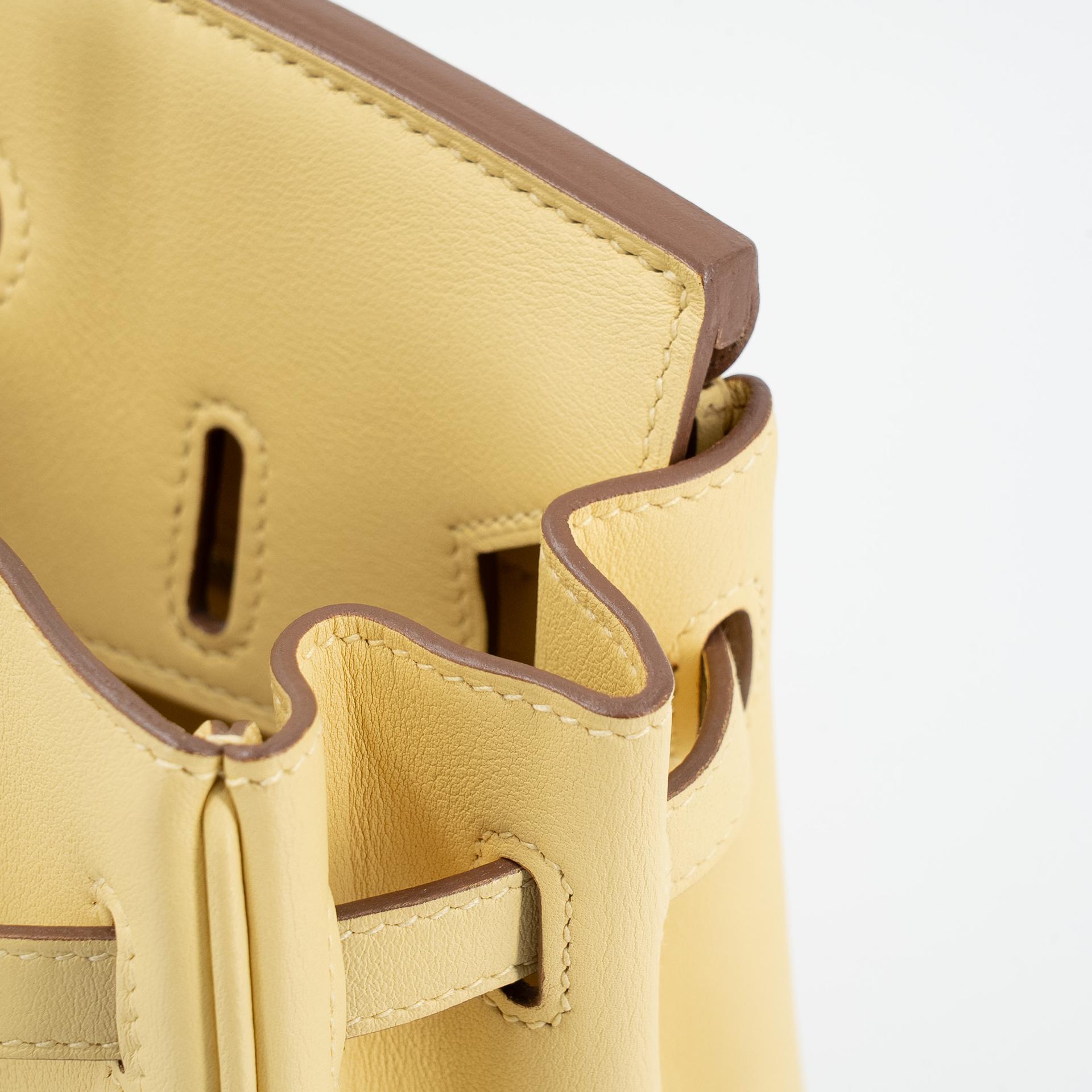 Excellent ( Rank SA ) HERMÈS Birkin 25 Jaune Poussin (1Z) Swift Palladium hardware R (2014) - 13