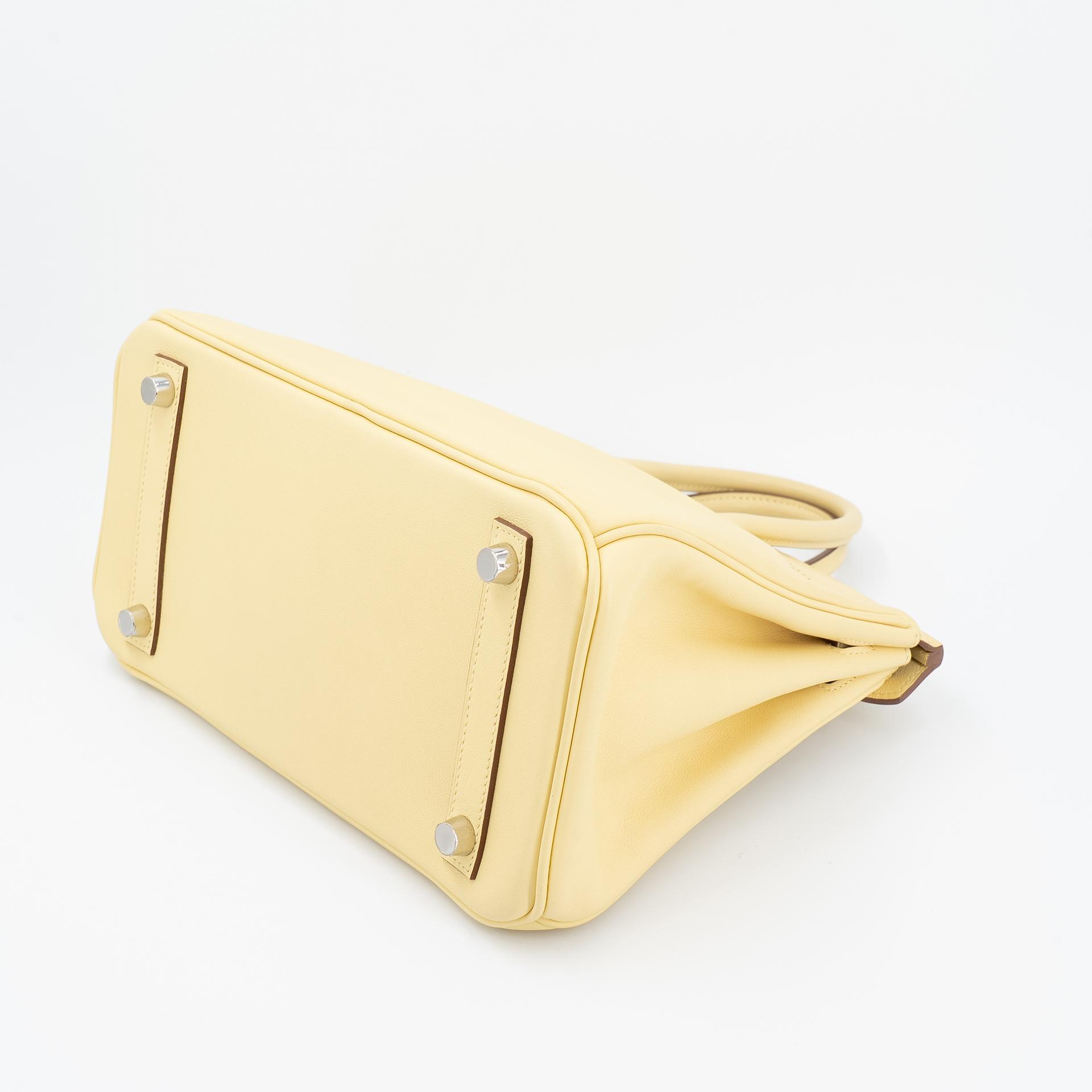 Excellent ( Rank SA ) HERMÈS Birkin 25 Jaune Poussin (1Z) Swift Palladium hardware R (2014) - 8