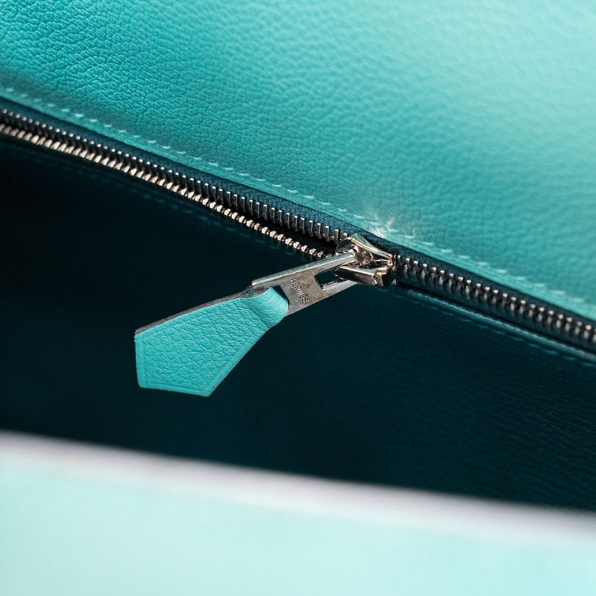 ランク SA HERMÈS エルメス ケリー28 ブルーアトール (3P) コルヴェール (1P) エバーカラー シルバー金具 Y刻印 (2020) - 16