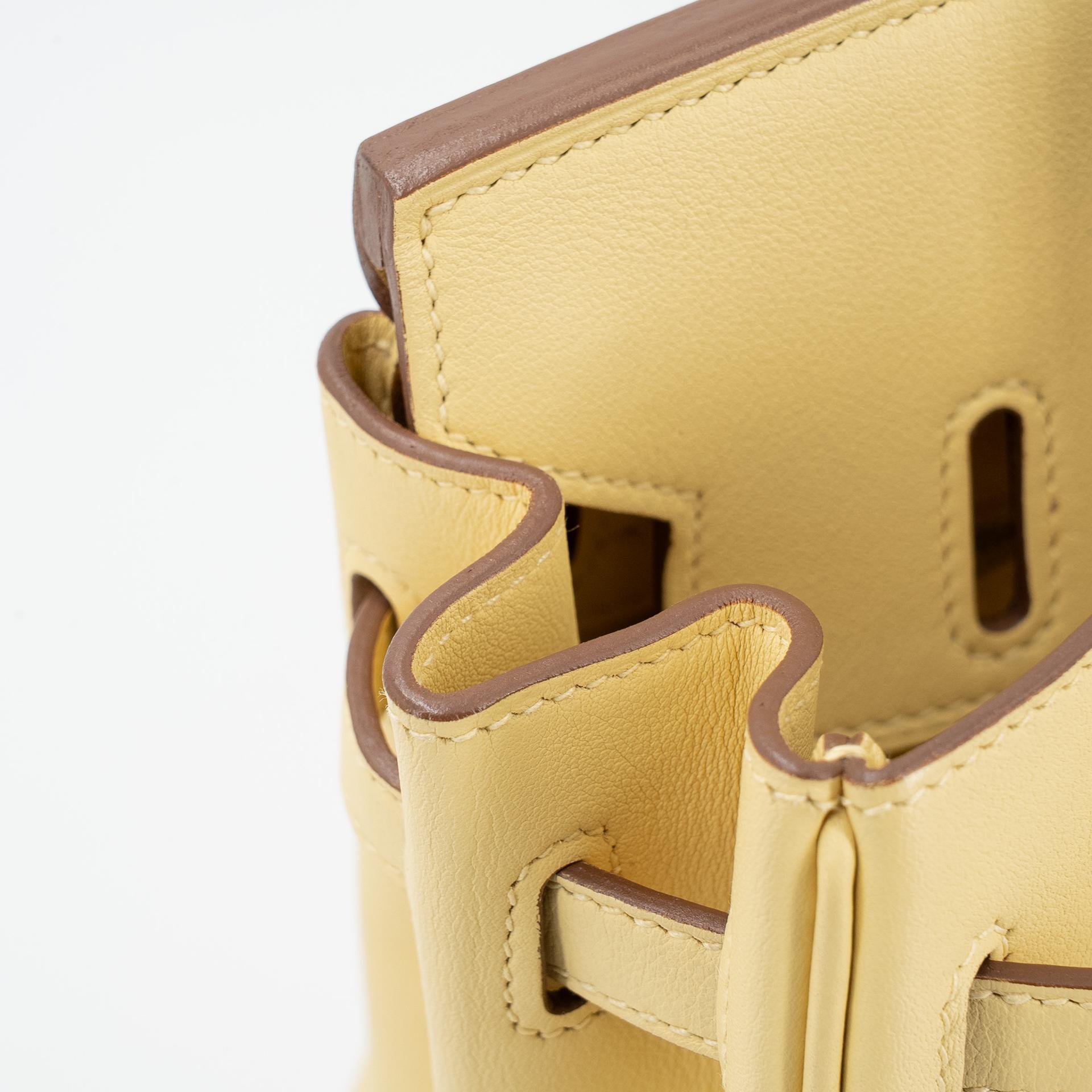 Excellent ( Rank SA ) HERMÈS Birkin 25 Jaune Poussin (1Z) Swift Palladium hardware R (2014) - 14