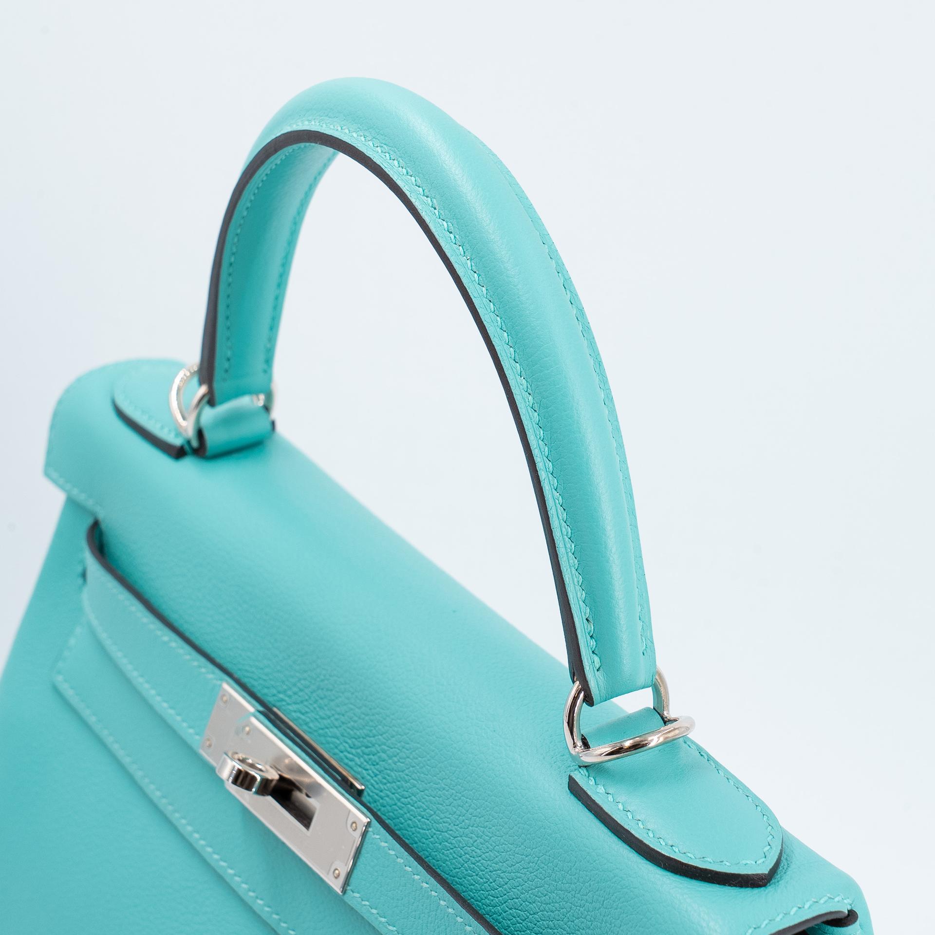 ランク SA HERMÈS エルメス ケリー28 ブルーアトール (3P) コルヴェール (1P) エバーカラー シルバー金具 Y刻印 (2020) - 5