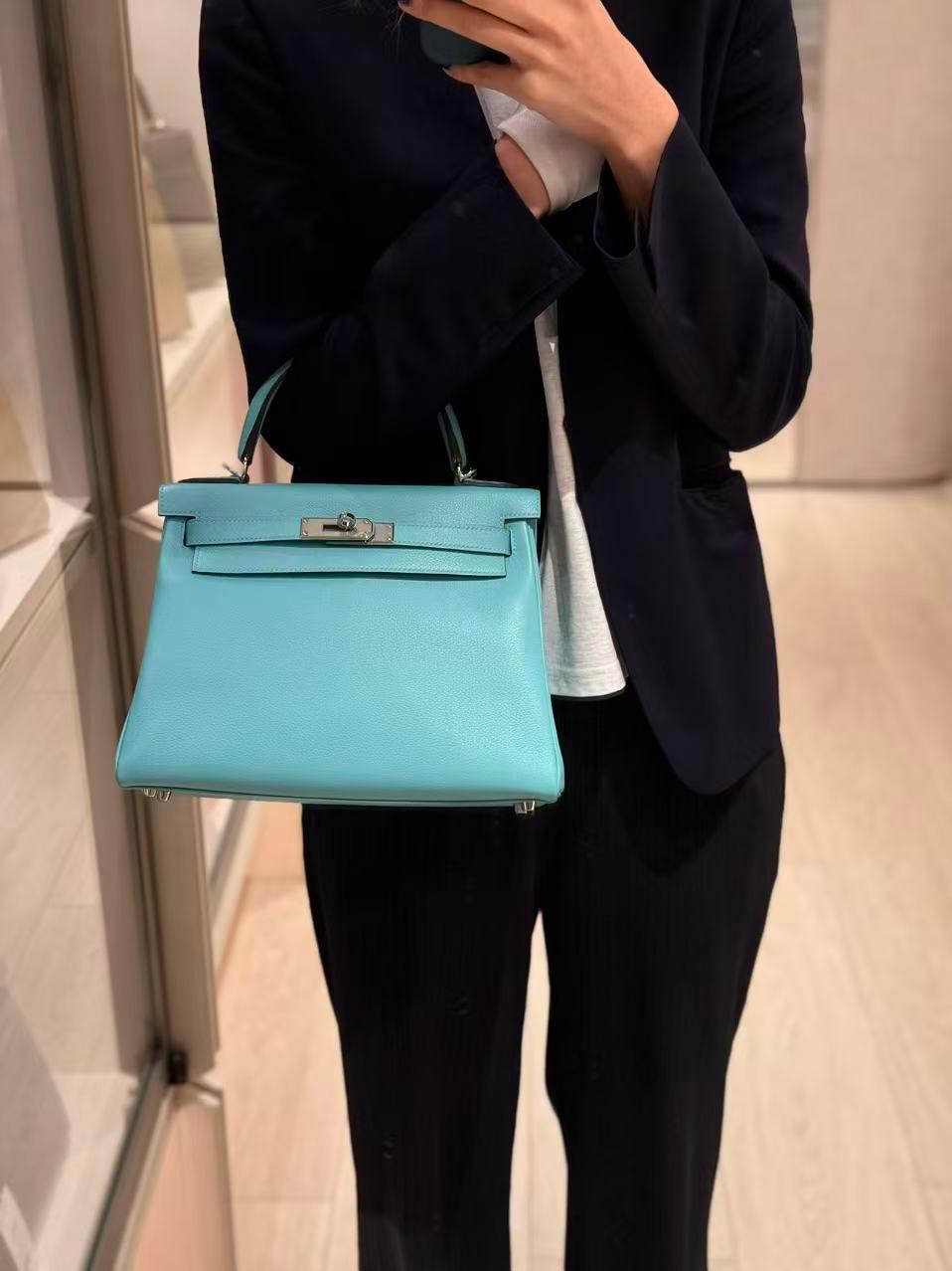 ランク SA HERMÈS エルメス ケリー28 ブルーアトール (3P) コルヴェール (1P) エバーカラー シルバー金具 Y刻印 (2020) - 4