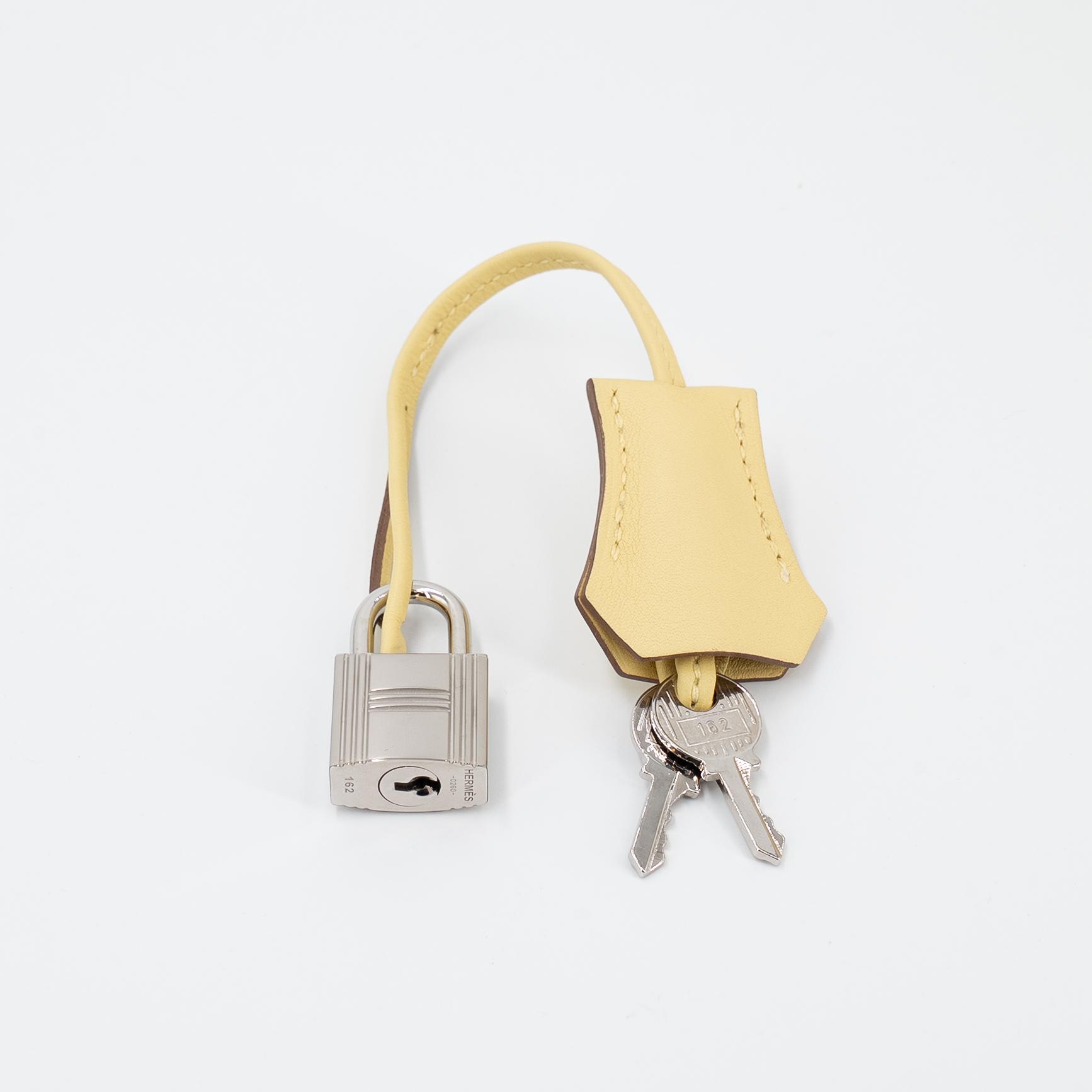 Excellent ( Rank SA ) HERMÈS Birkin 25 Jaune Poussin (1Z) Swift Palladium hardware R (2014) - 20