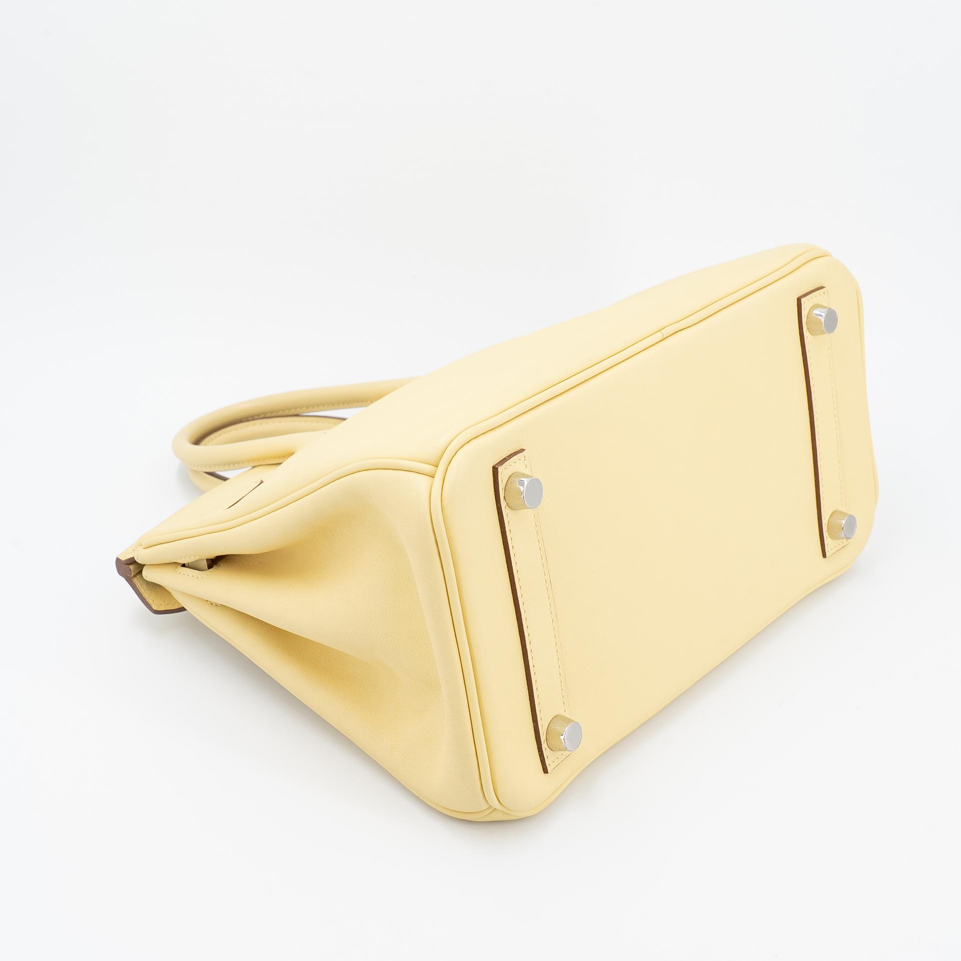 Excellent ( Rank SA ) HERMÈS Birkin 25 Jaune Poussin (1Z) Swift Palladium hardware R (2014) - 9