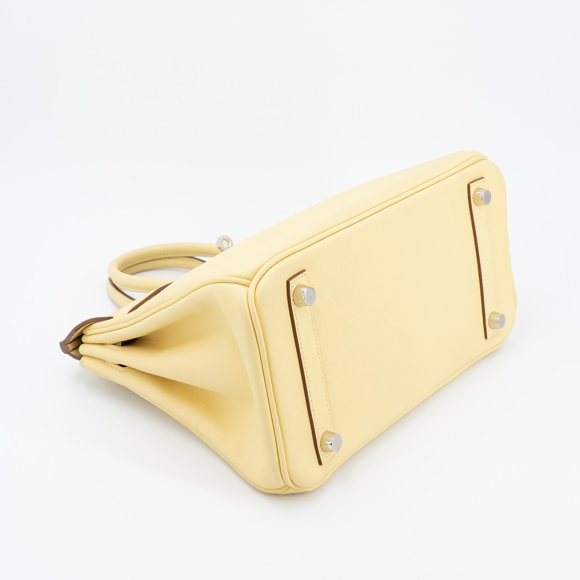 Excellent ( Rank SA ) HERMÈS Birkin 25 Jaune Poussin (1Z) Swift Palladium hardware R (2014) - 6