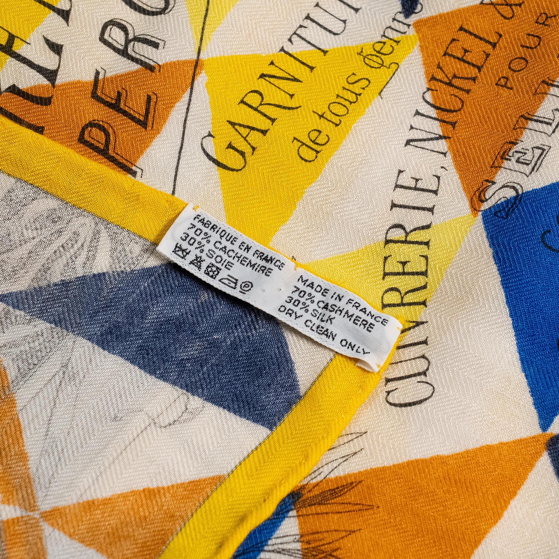 Very Good ( Rank A) HERMÈS Carre 140 Scarf MANUFACTURE DE BOUCLERIES Yellow Green Blue Gray White Silk Cashmere - 3