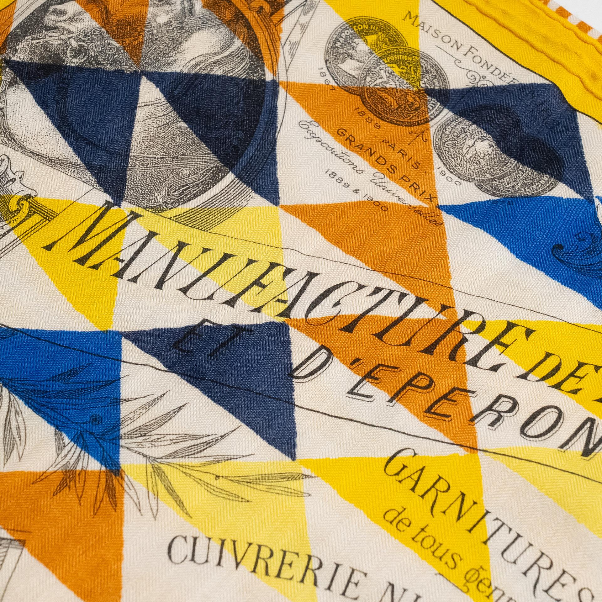 Very Good ( Rank A) HERMÈS Carre 140 Scarf MANUFACTURE DE BOUCLERIES Yellow Green Blue Gray White Silk Cashmere - 5