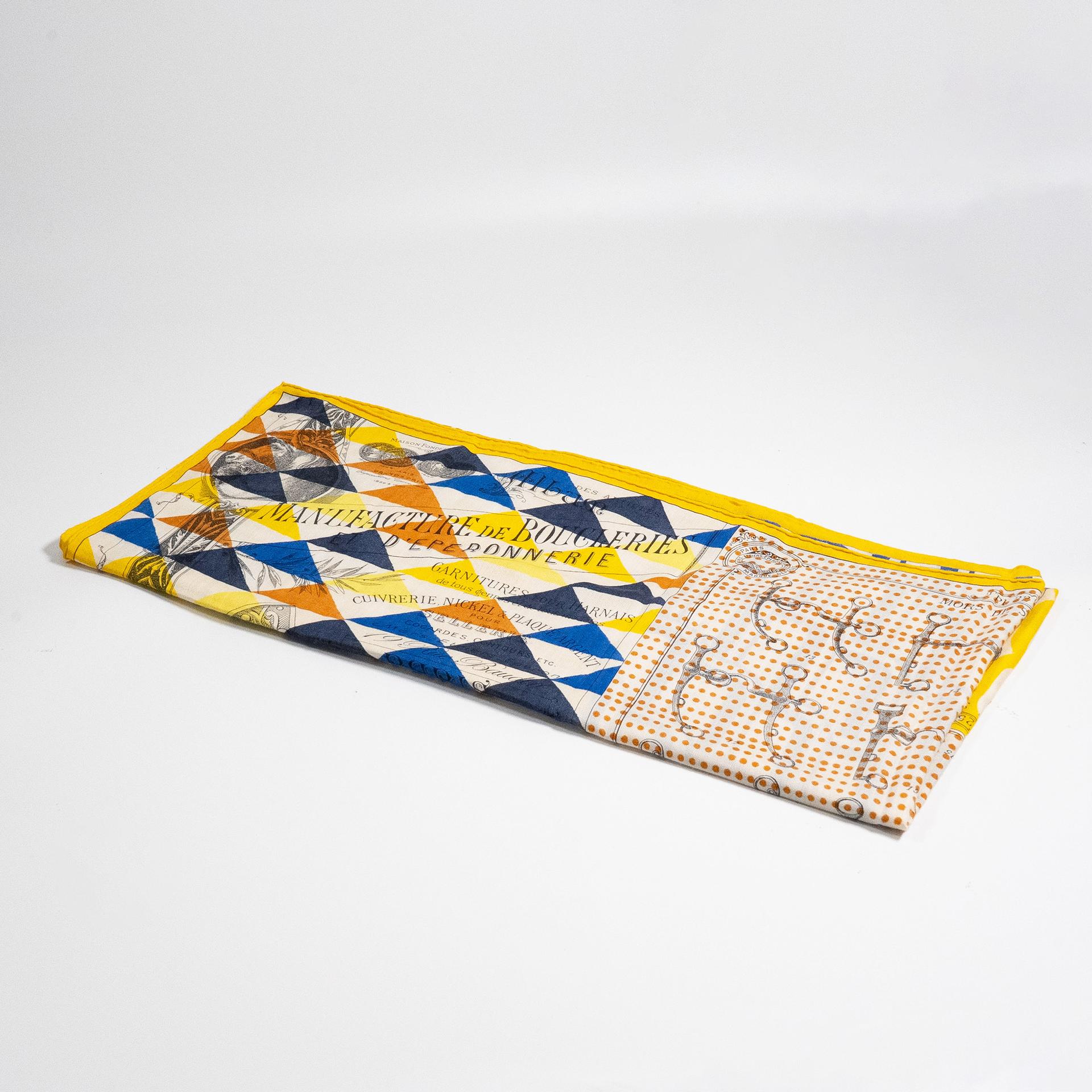 Very Good ( Rank A) HERMÈS Carre 140 Scarf MANUFACTURE DE BOUCLERIES Yellow Green Blue Gray White Silk Cashmere - 2