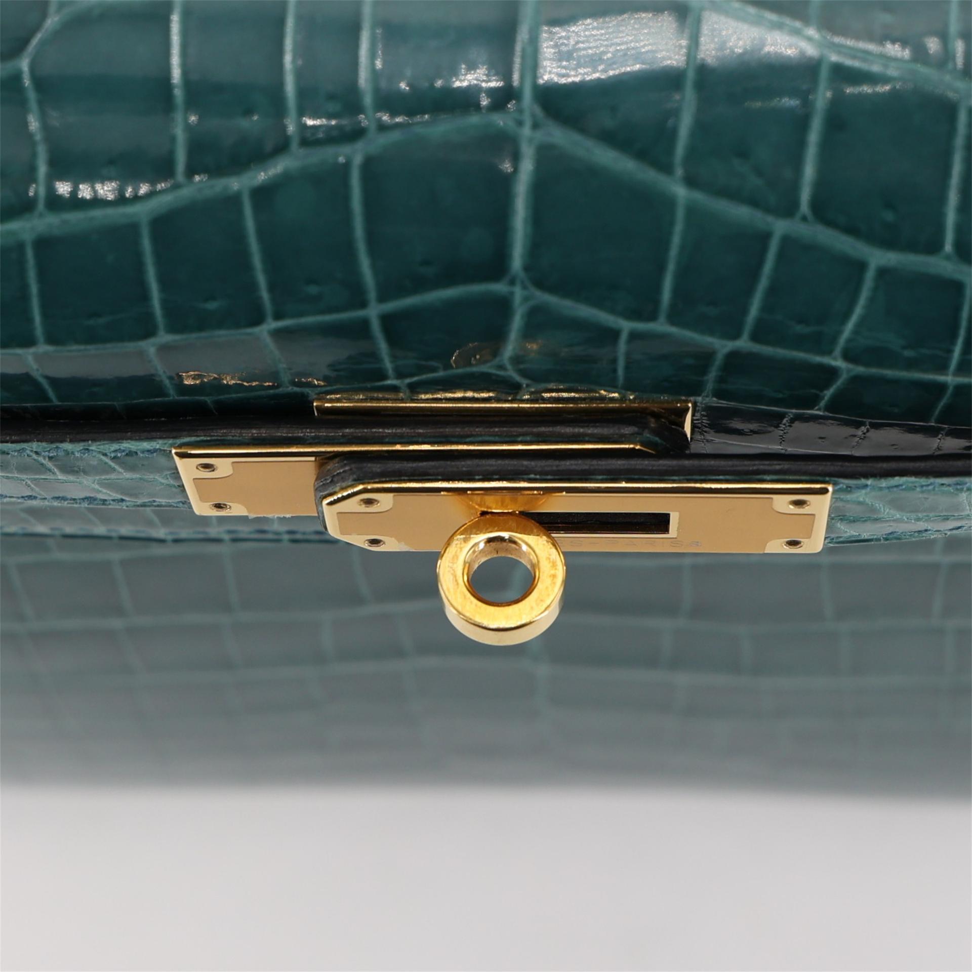 Excellent ( Rank SA ) HERMÈS Kelly 28 Sellier Colvert (1P) Shiny Niloticus Crocodile Gold hardware T (2015) - 11