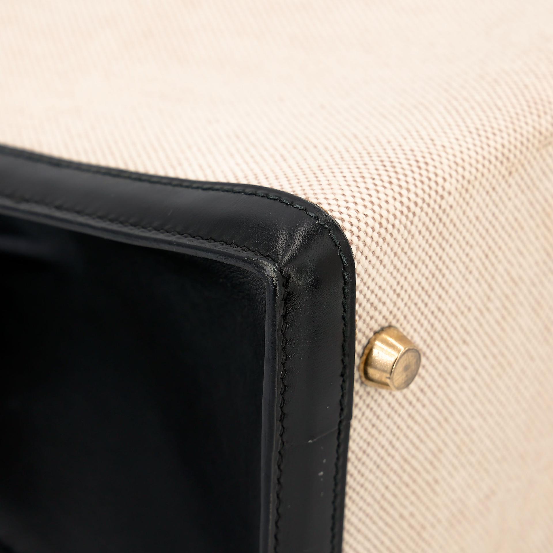 Very Good ( Rank A) HERMÈS Kelly 32 Sellier Noir (89) Toile H canvas Box-calf Gold hardware Circle Y (1995) - 22