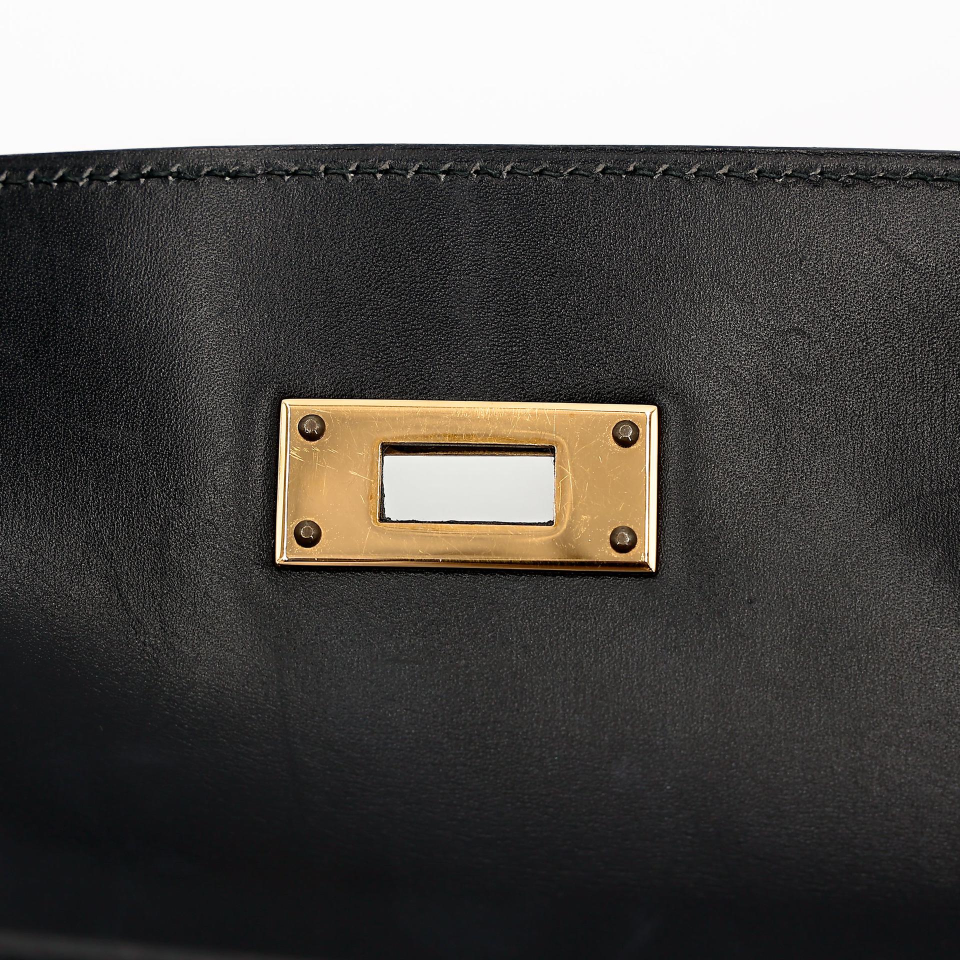 Very Good ( Rank A) HERMÈS Kelly 32 Sellier Noir (89) Toile H canvas Box-calf Gold hardware Circle Y (1995) - 32