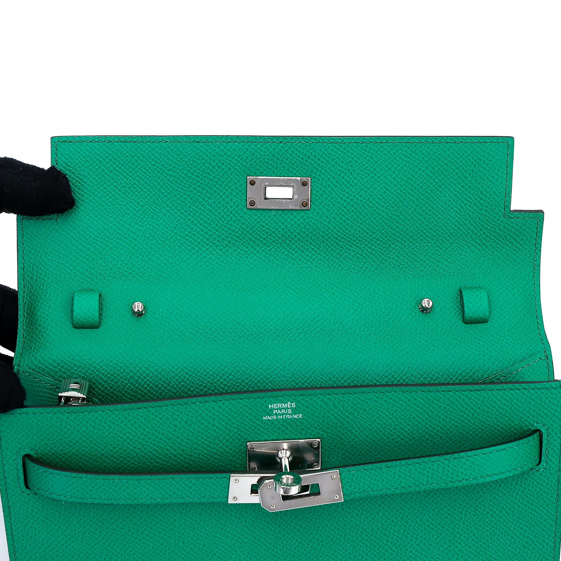 Excellent ( Rank SA ) HERMÈS Kelly To Go Wallet Vert Vertigo (U4) Epsom Palladium hardware U (2022) - 16