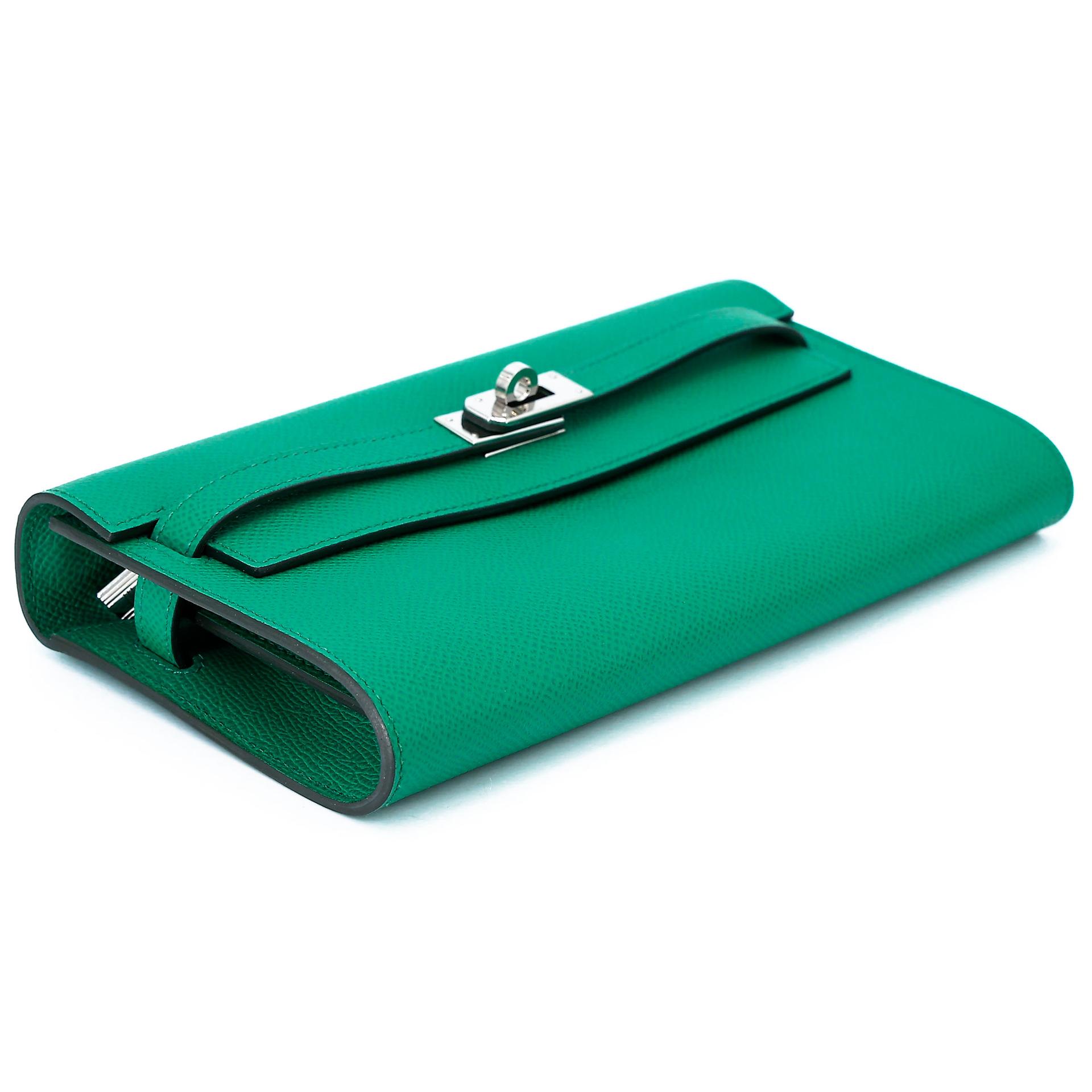 Excellent ( Rank SA ) HERMÈS Kelly To Go Wallet Vert Vertigo (U4) Epsom Palladium hardware U (2022) - 5