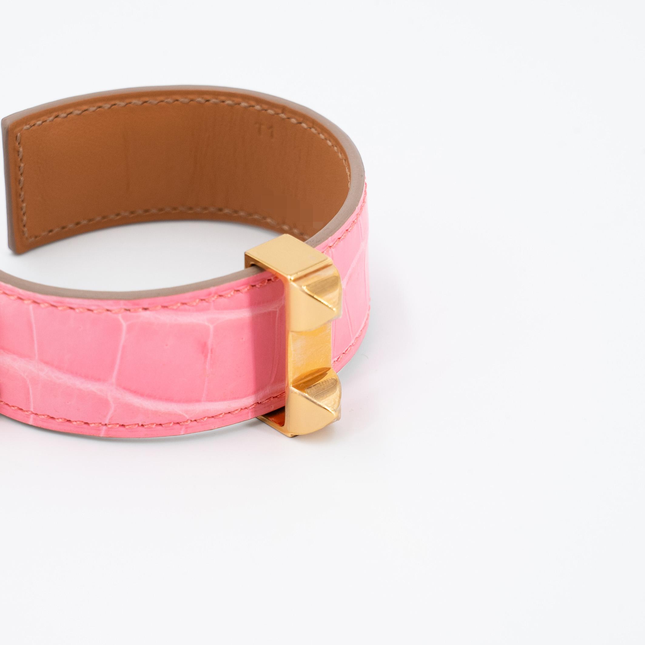 Unused ( Rank NS ) HERMÈS Bracelet Collier de Chien CDC 24 T1/XS Pink (5P) Crocodile Rose Gold hardware Z (2021) - 11