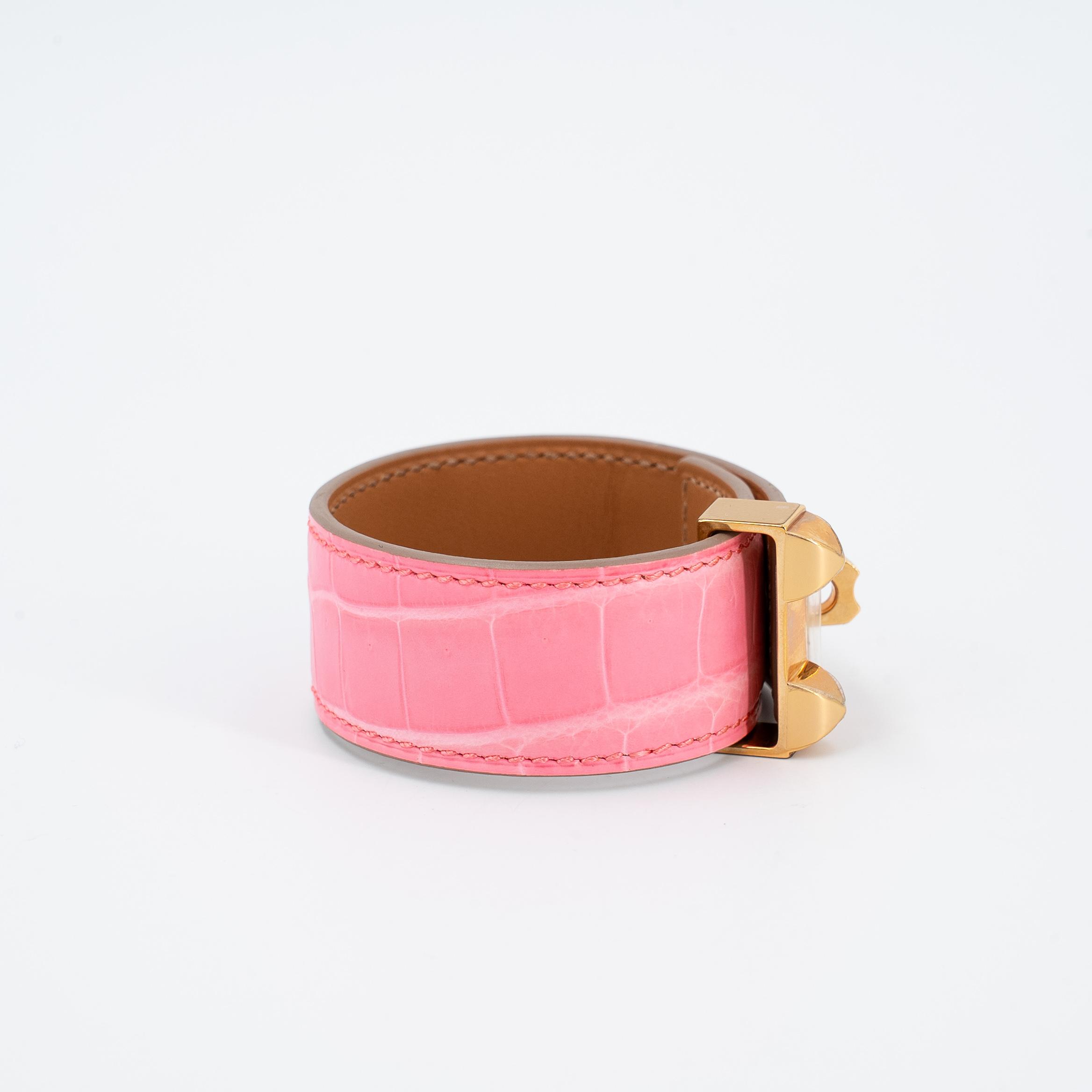 Unused ( Rank NS ) HERMÈS Bracelet Collier de Chien CDC 24 T1/XS Pink (5P) Crocodile Rose Gold hardware Z (2021) - 5
