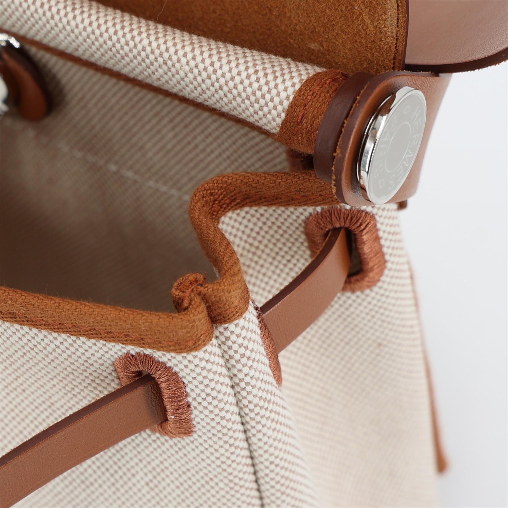 Unused ( Rank NS ) HERMÈS Herbag Zip Mini 20 Fauve (34) Canvas Vache Hunter Palladium hardware W (2024) - 15
