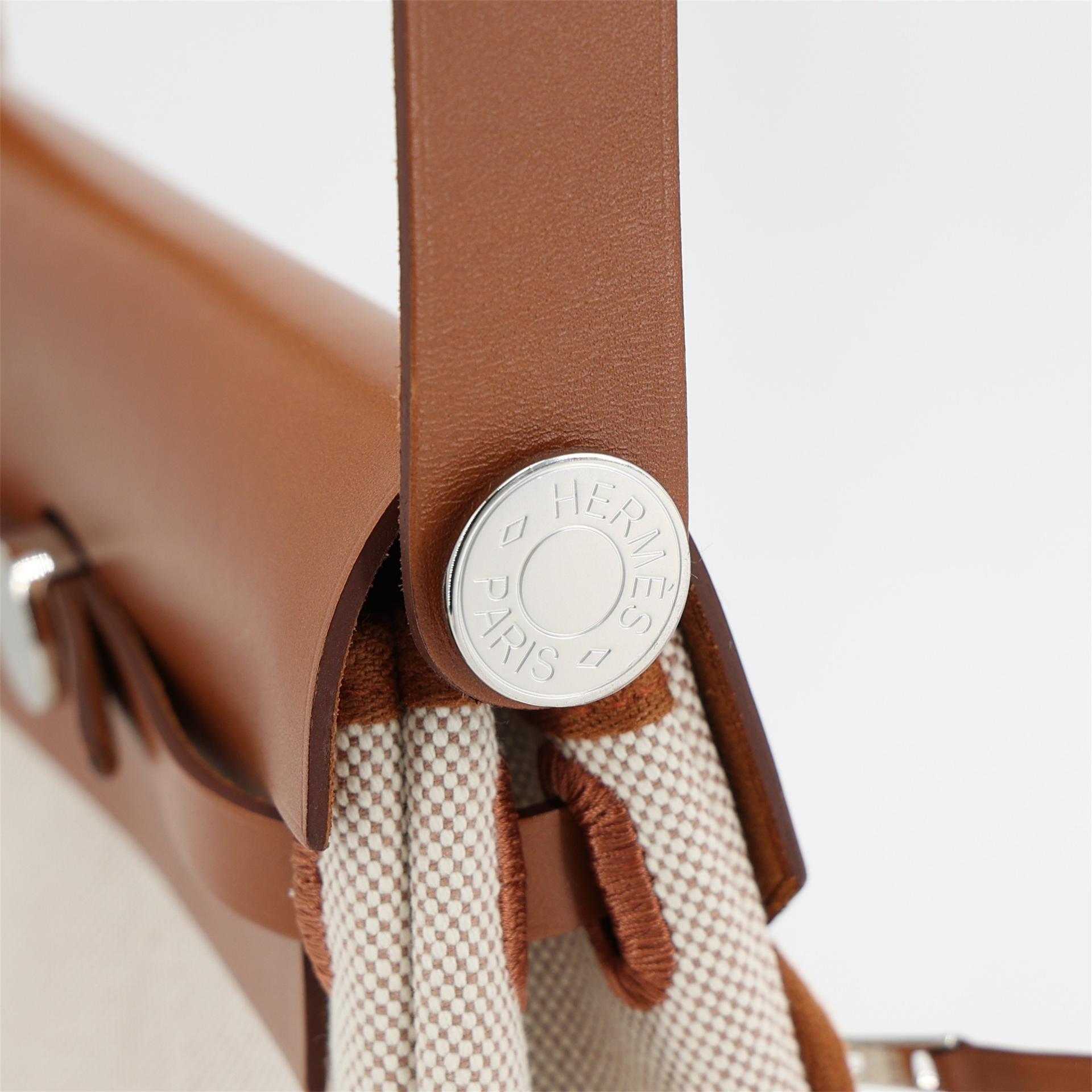 Unused ( Rank NS ) HERMÈS Herbag Zip Mini 20 Fauve (34) Canvas Vache Hunter Palladium hardware W (2024) - 11