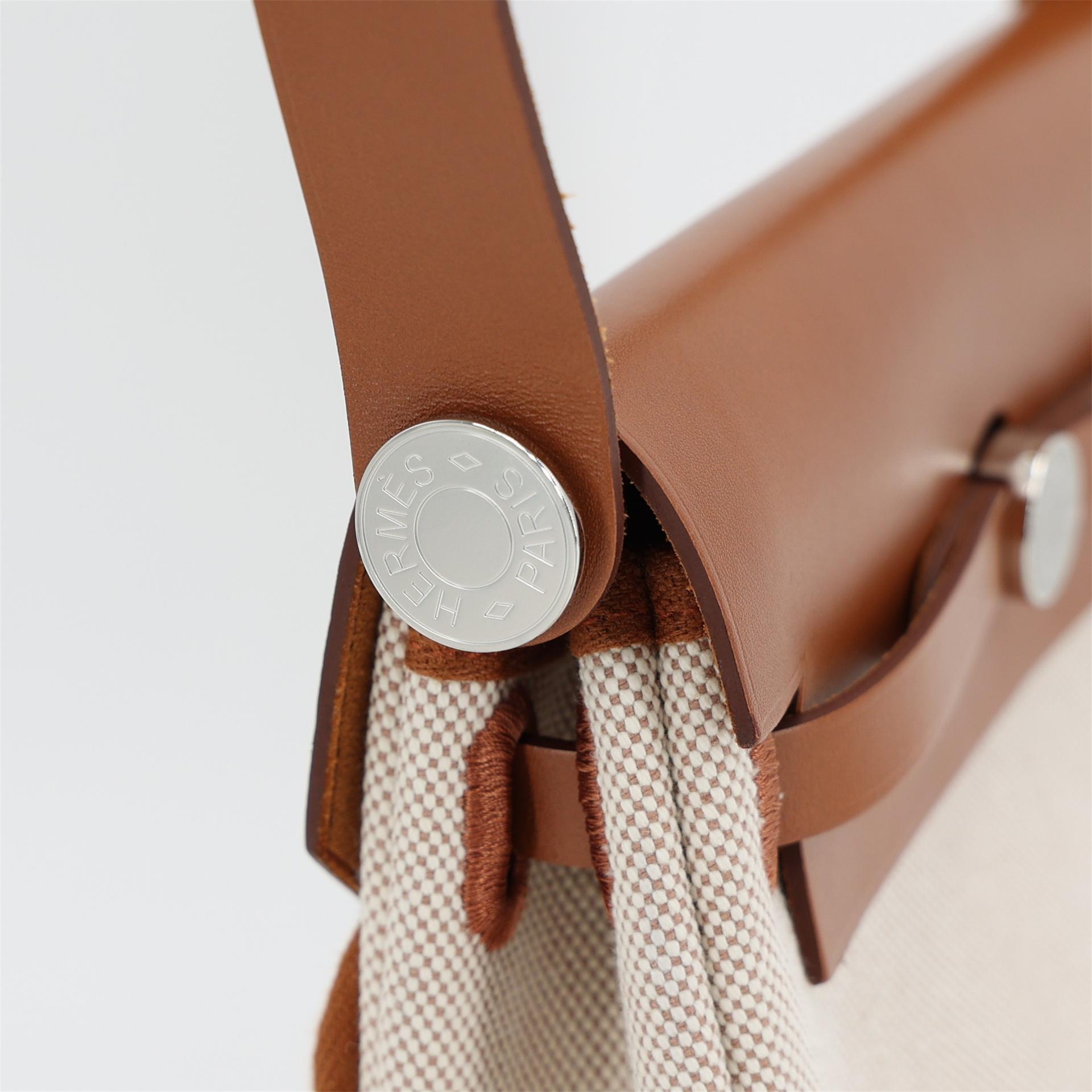 Unused ( Rank NS ) HERMÈS Herbag Zip Mini 20 Fauve (34) Canvas Vache Hunter Palladium hardware W (2024) - 10