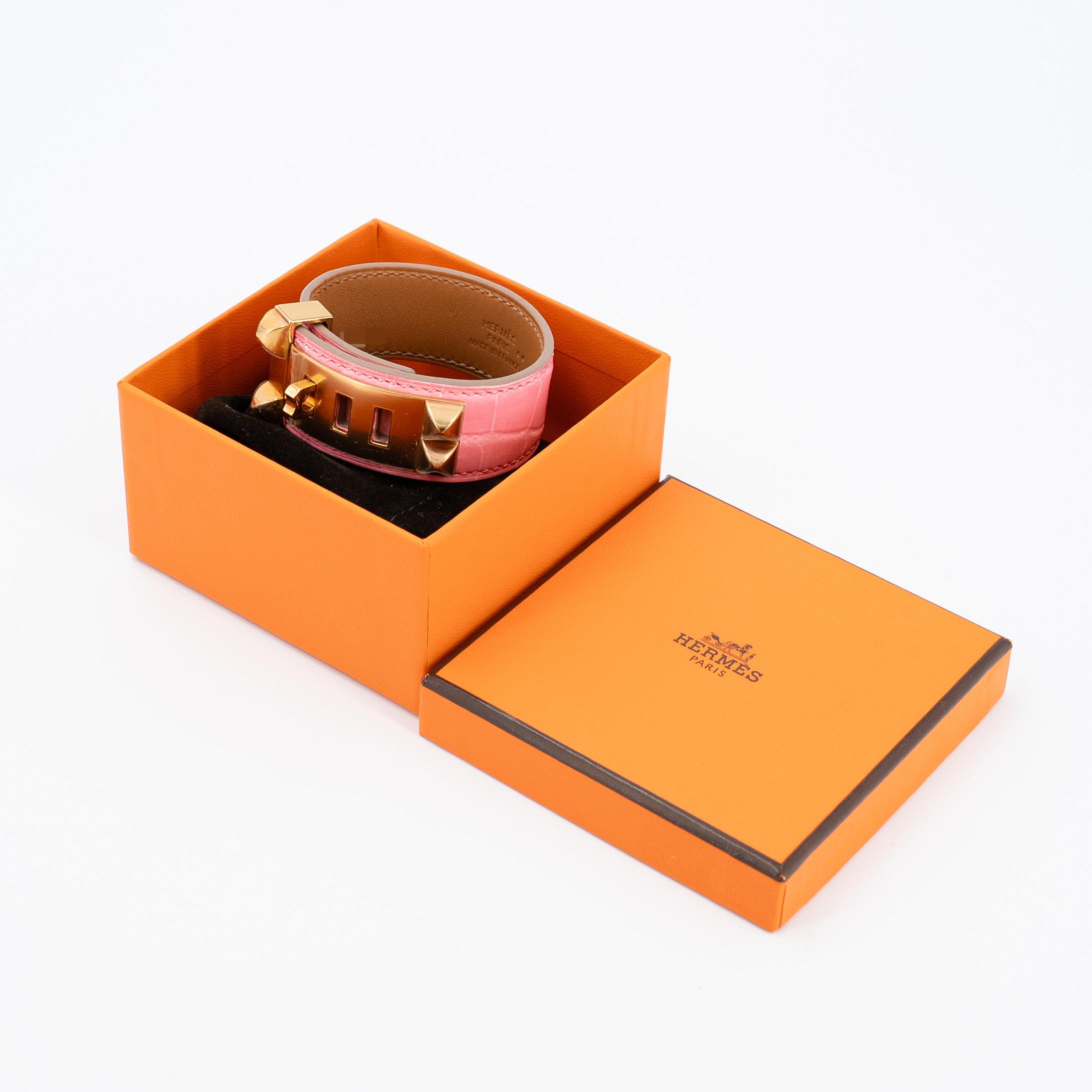 Unused ( Rank NS ) HERMÈS Bracelet Collier de Chien CDC 24 T1/XS Pink (5P) Crocodile Rose Gold hardware Z (2021) - 3