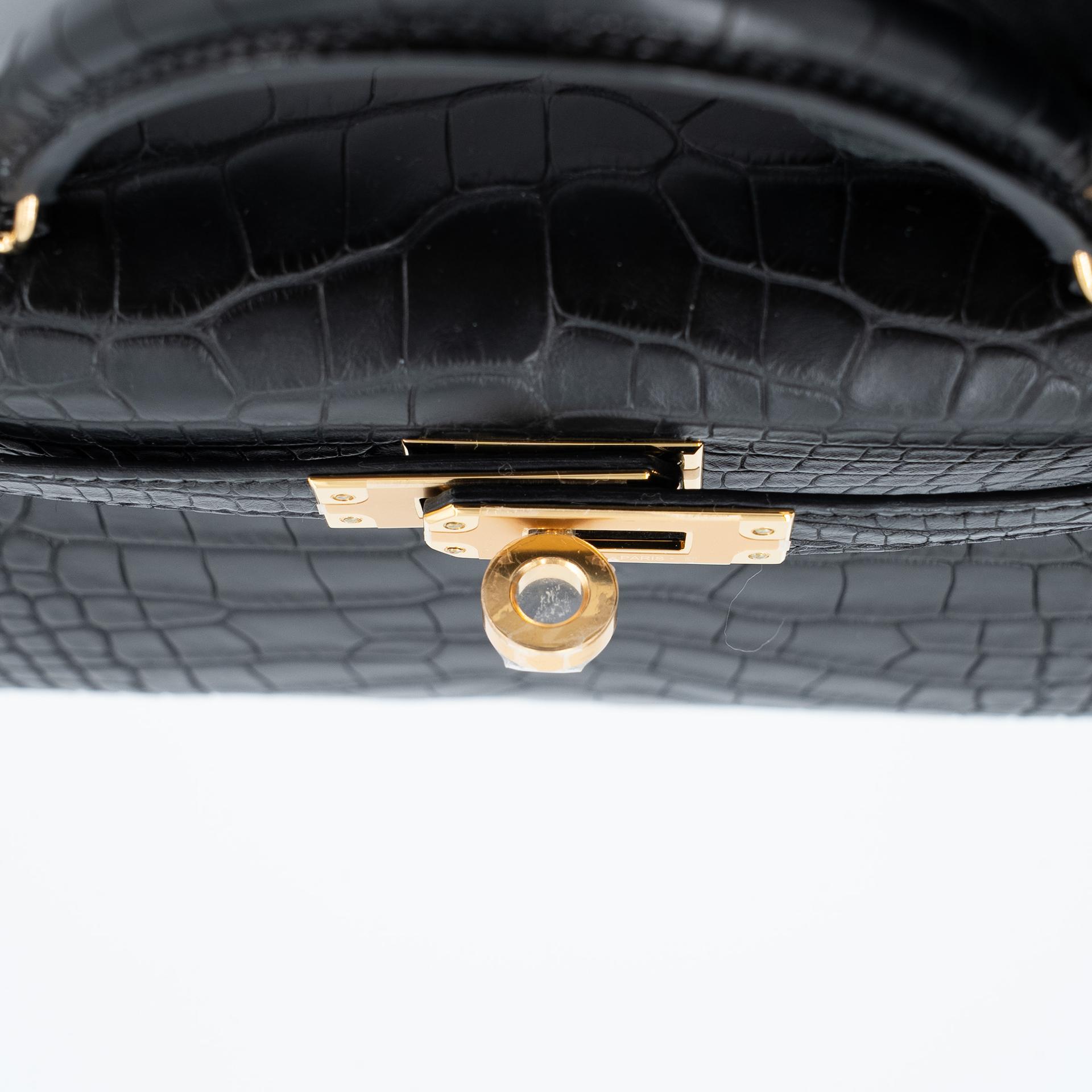 Brand New ( Rank N ) HERMÈS Mini Kelly II Noir (89) Matte Alligator Gold hardware K (2025) - 9