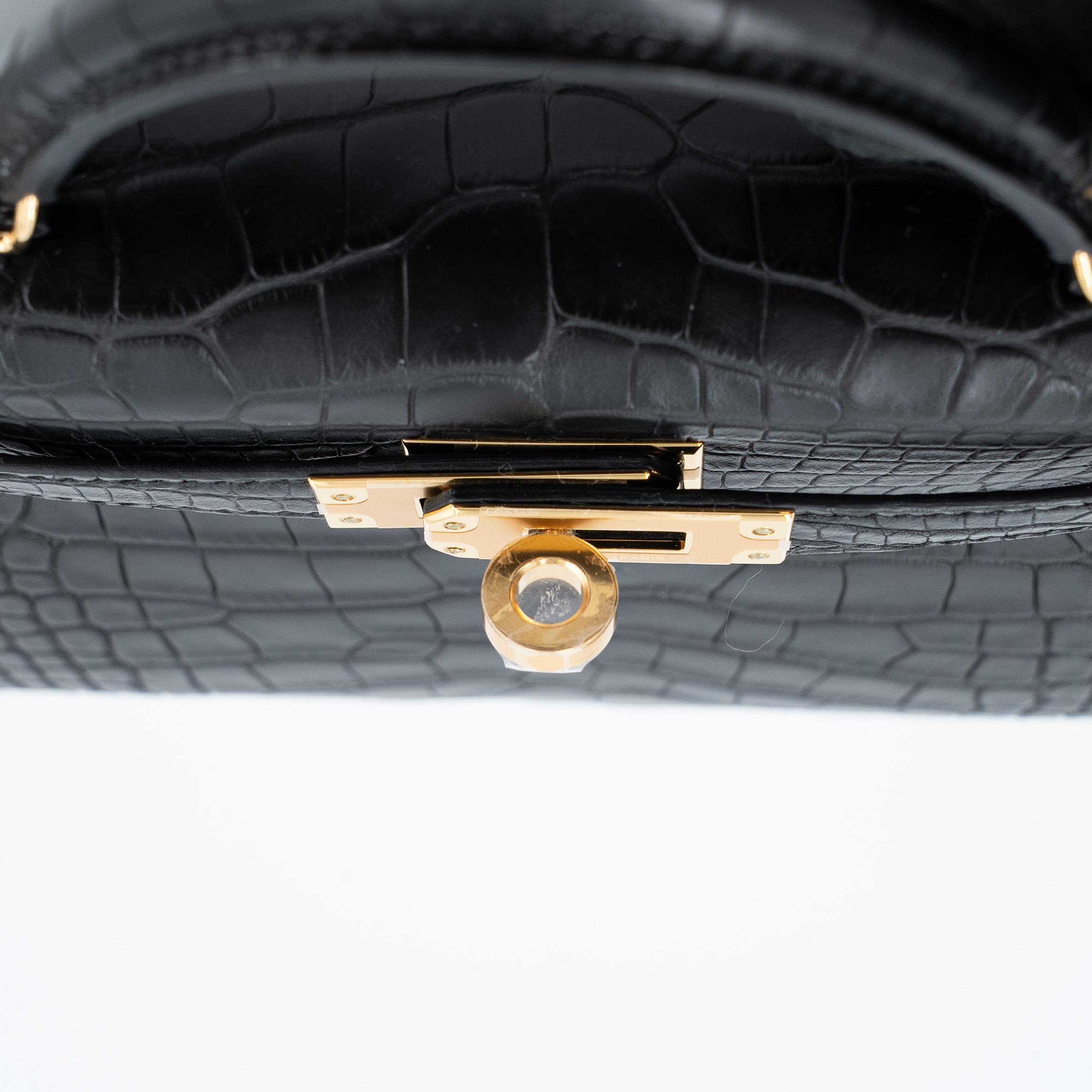 Brand New ( Rank N ) HERMÈS Mini Kelly II Noir (89) Matte Alligator Gold hardware K (2025) - 9
