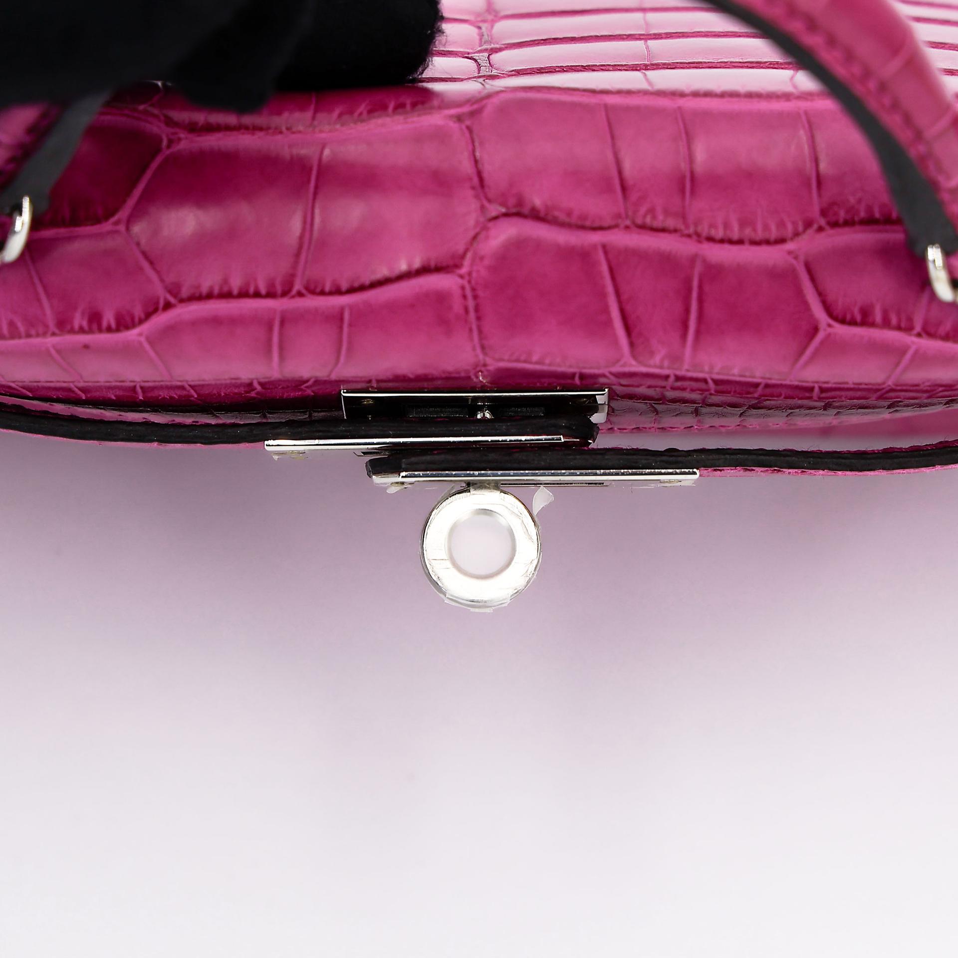 Excellent ( Rank SA ) HERMÈS Mini Kelly II Rose Scheherazade (J5) Matte Alligator Palladium hardware Y (2020) - 11