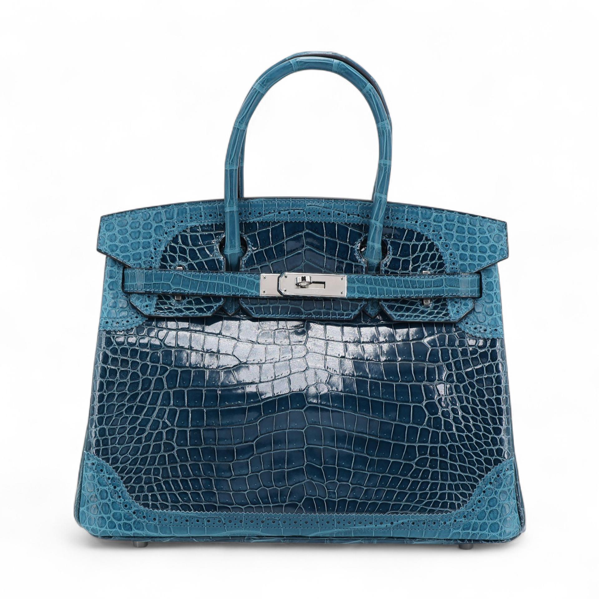 Unused ( Rank NS ) HERMÈS Birkin Ghillies 30 Colvert (1P) Shiny Porosus Crocodile Matte Porosus Crocodile Palladium hardware X (2016) - 1