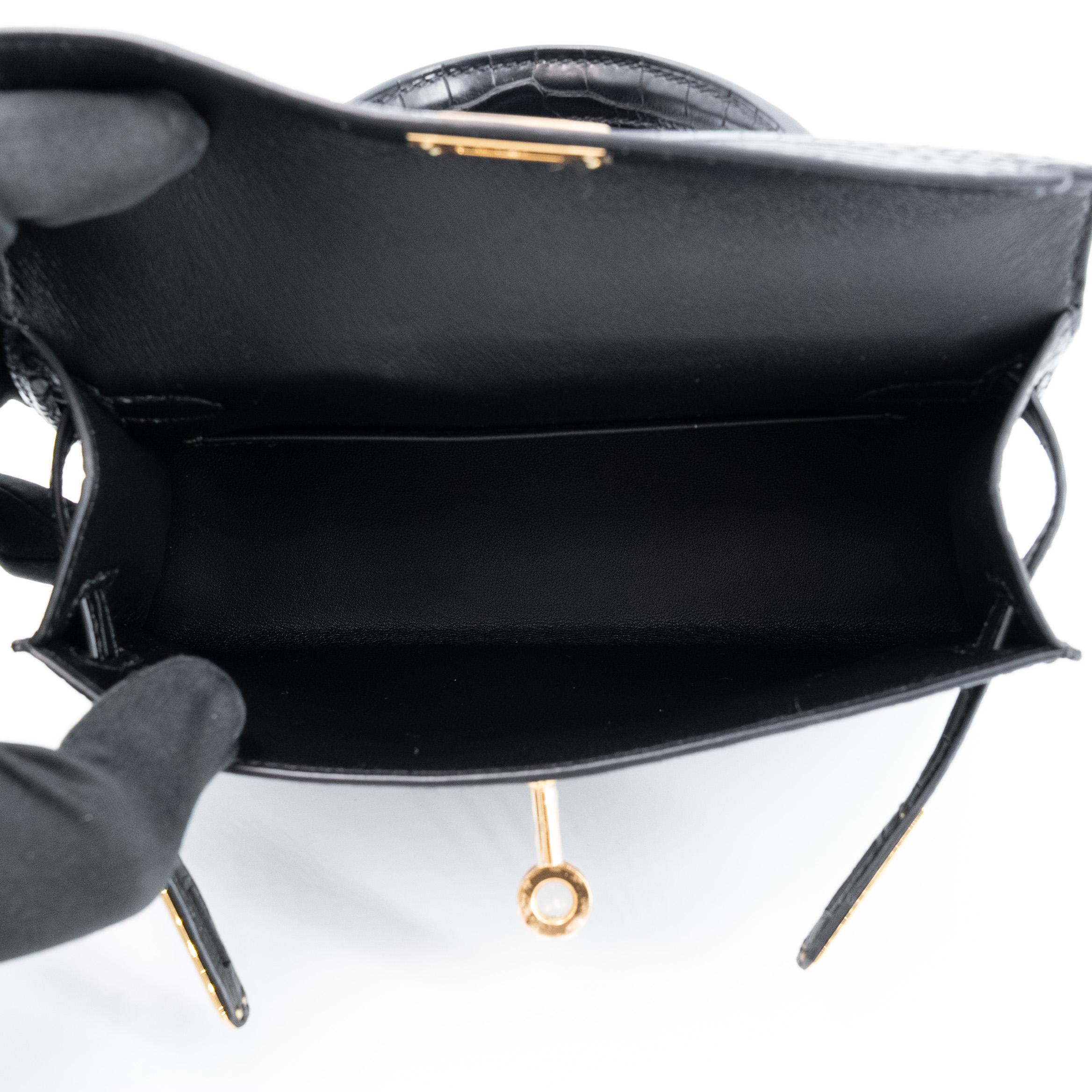 Brand New ( Rank N ) HERMÈS Mini Kelly II Noir (89) Matte Alligator Gold hardware K (2025) - 13