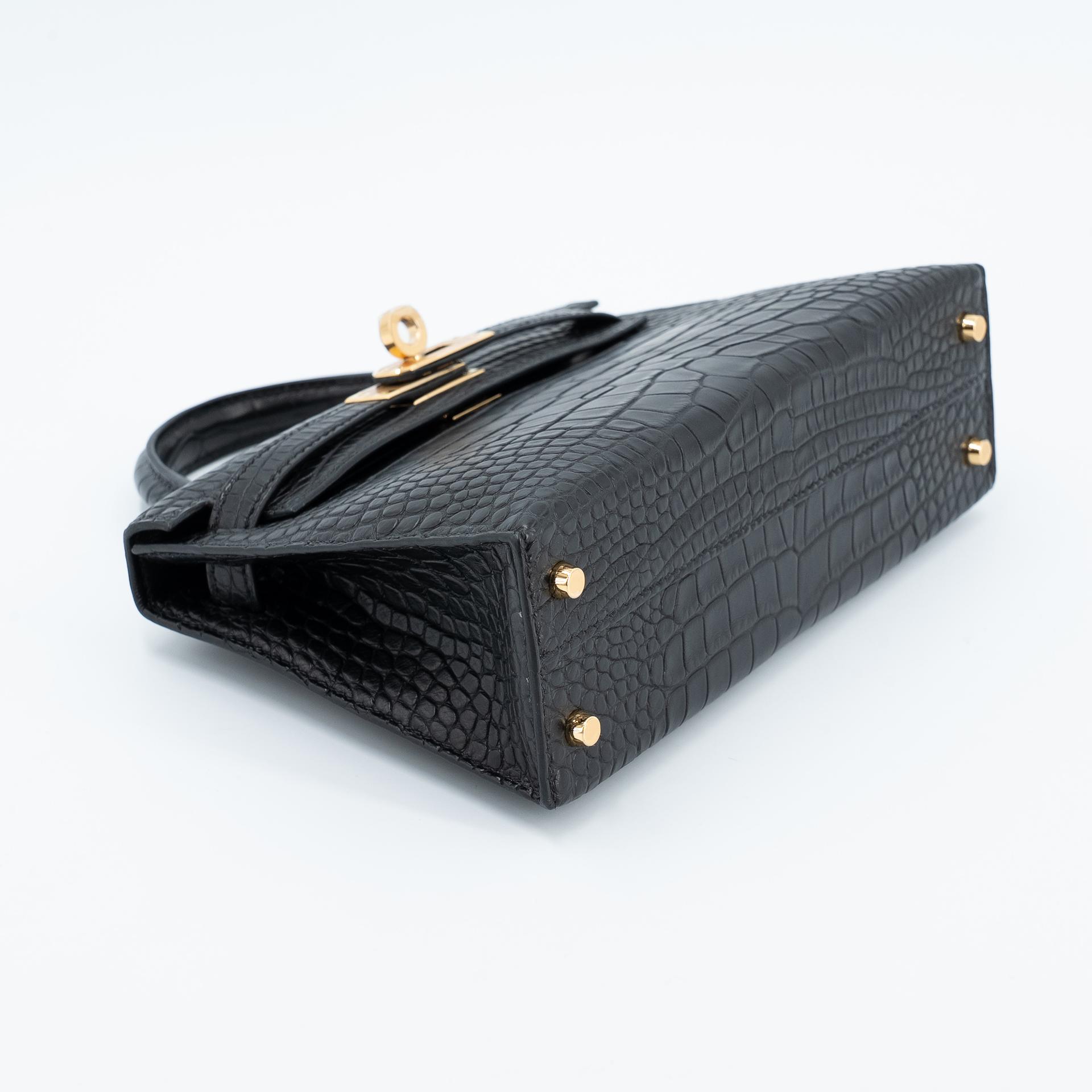 Brand New ( Rank N ) HERMÈS Mini Kelly II Noir (89) Matte Alligator Gold hardware K (2025) - 4