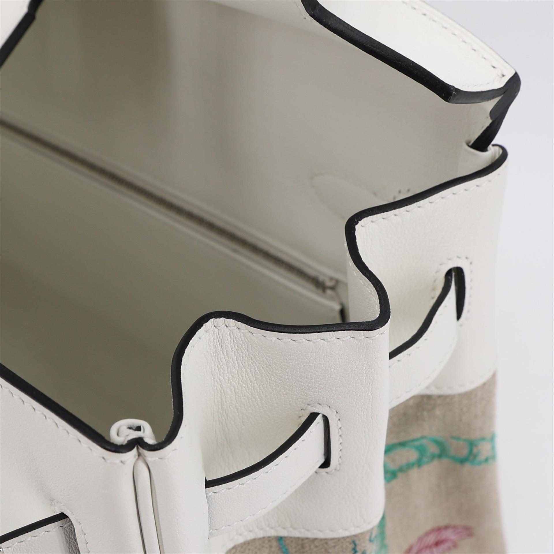 Unused ( Rank NS ) HERMÈS Limited Edition Birkin 35 White (01) Swift Toile H canvas Palladium hardware B (2023) - 13