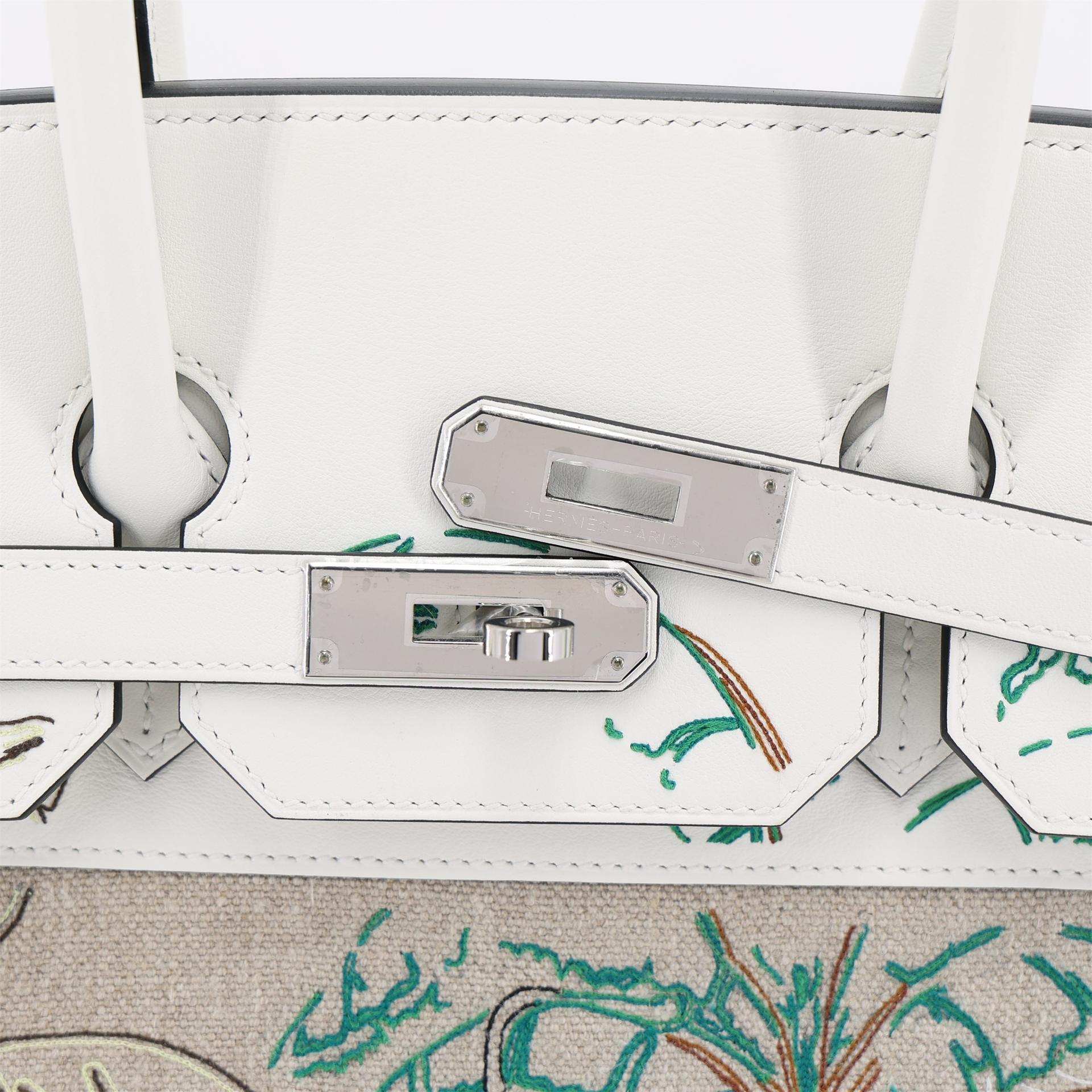 Unused ( Rank NS ) HERMÈS Limited Edition Birkin 35 White (01) Swift Toile H canvas Palladium hardware B (2023) - 8