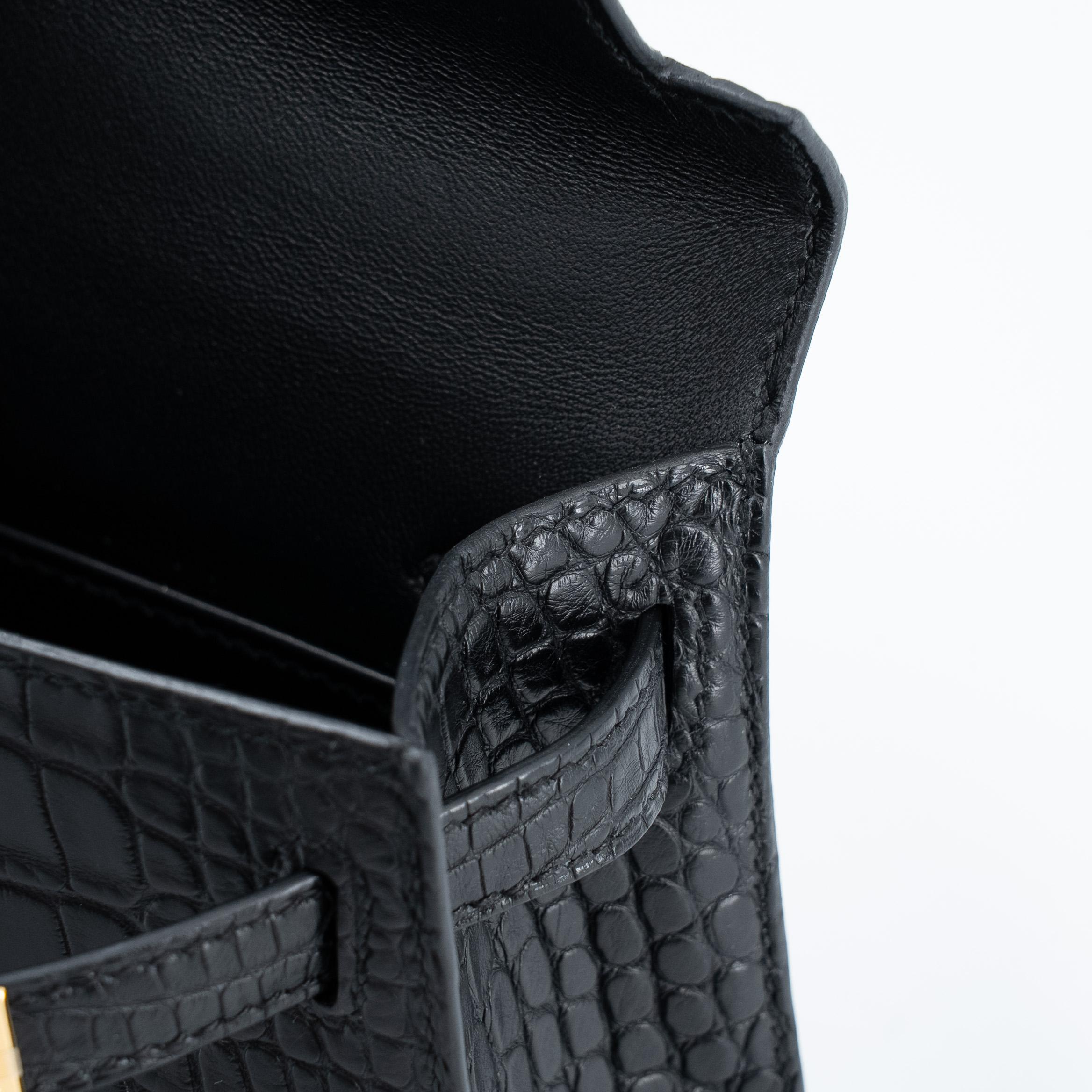 Brand New ( Rank N ) HERMÈS Mini Kelly II Noir (89) Matte Alligator Gold hardware K (2025) - 11