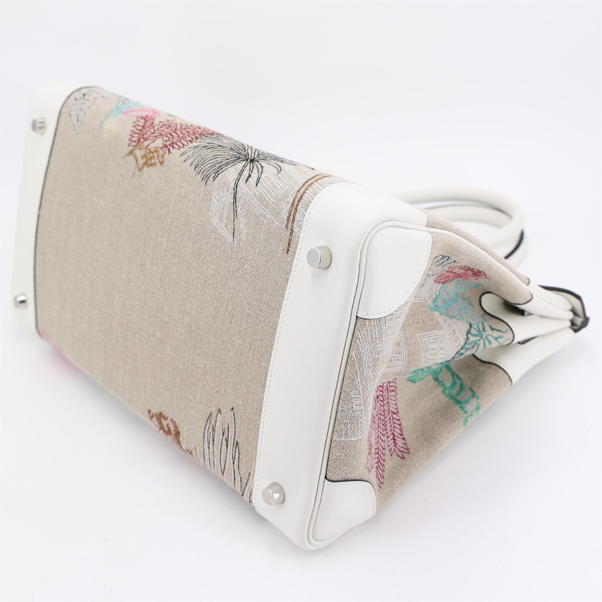 Unused ( Rank NS ) HERMÈS Limited Edition Birkin 35 White (01) Swift Toile H canvas Palladium hardware B (2023) - 5