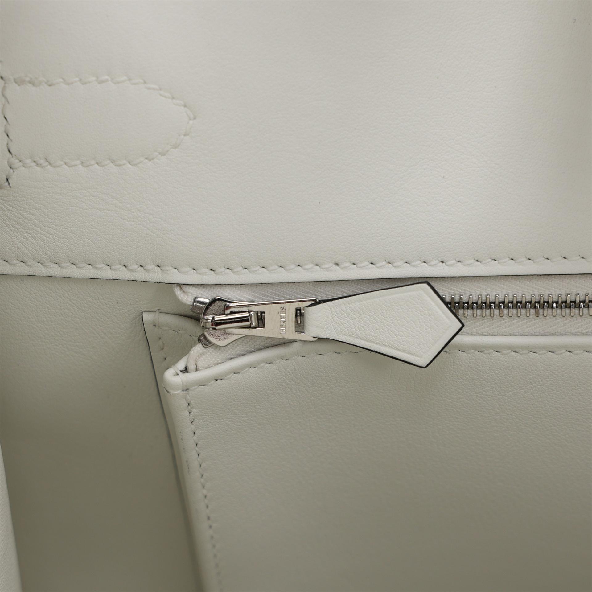 Unused ( Rank NS ) HERMÈS Limited Edition Birkin 35 White (01) Swift Toile H canvas Palladium hardware B (2023) - 14