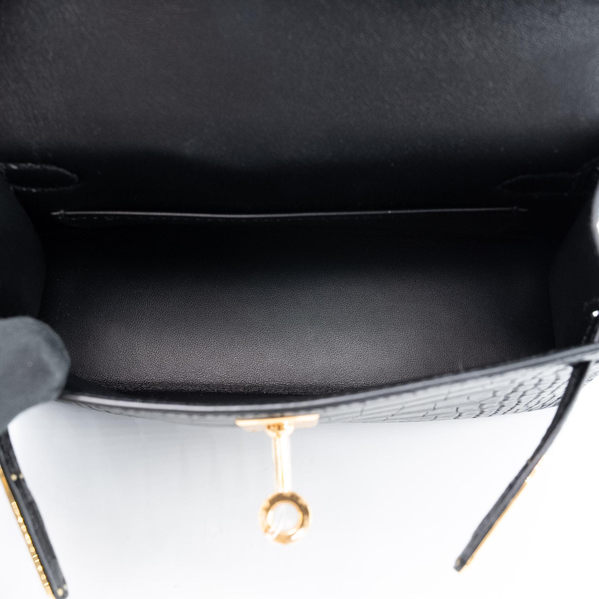 Brand New ( Rank N ) HERMÈS Mini Kelly II Noir (89) Matte Alligator Gold hardware K (2025) - 14