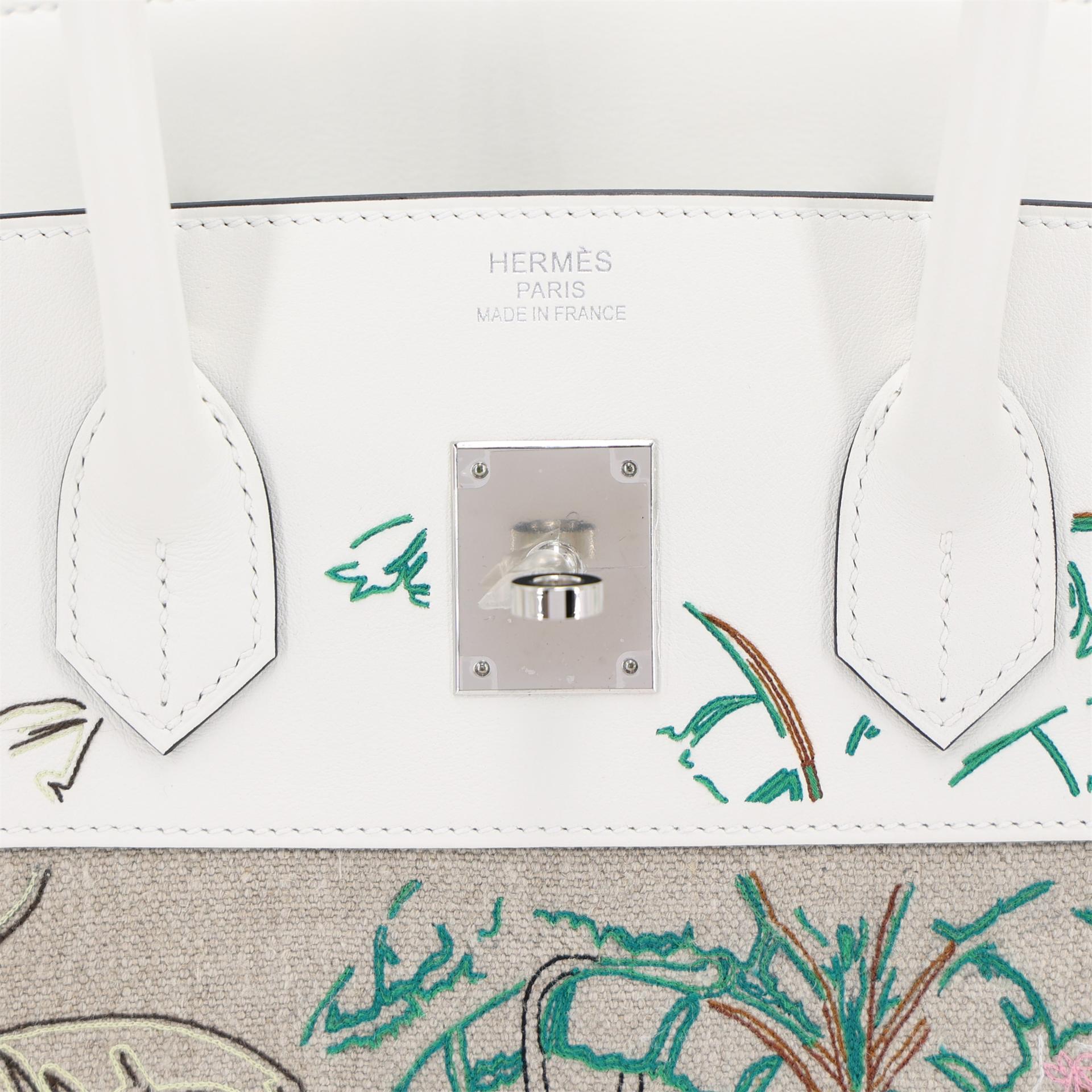 Unused ( Rank NS ) HERMÈS Limited Edition Birkin 35 White (01) Swift Toile H canvas Palladium hardware B (2023) - 10