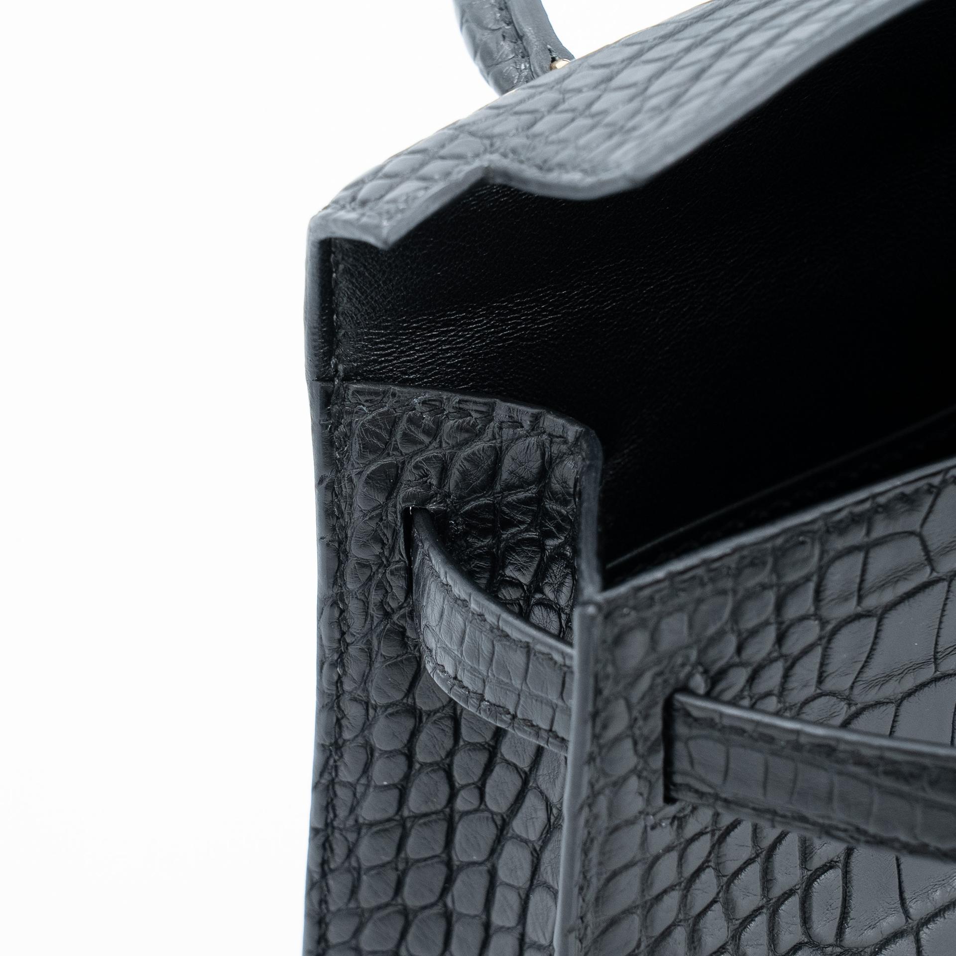 Brand New ( Rank N ) HERMÈS Mini Kelly II Noir (89) Matte Alligator Gold hardware K (2025) - 12