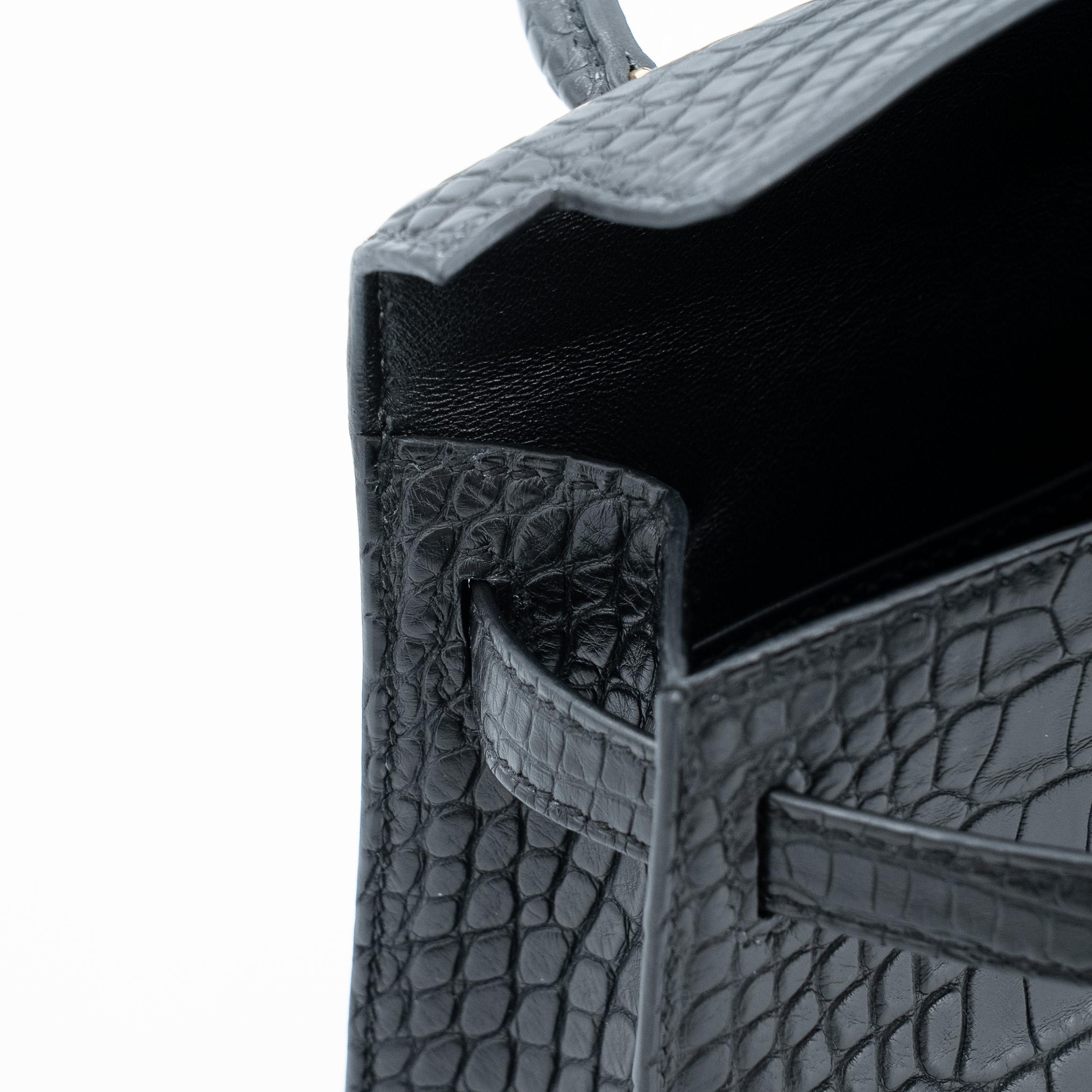 Brand New ( Rank N ) HERMÈS Mini Kelly II Noir (89) Matte Alligator Gold hardware K (2025) - 12