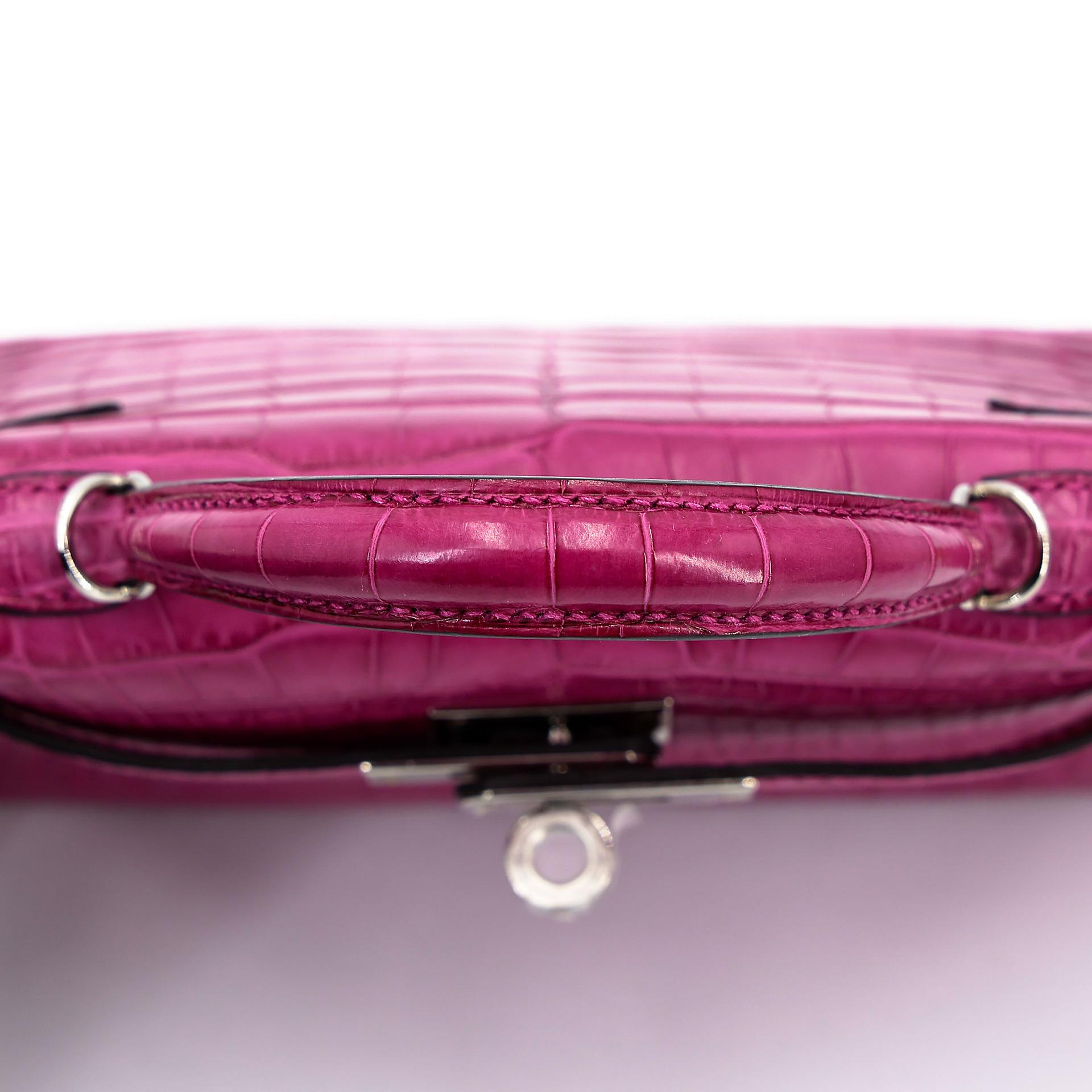 Excellent ( Rank SA ) HERMÈS Mini Kelly II Rose Scheherazade (J5) Matte Alligator Palladium hardware Y (2020) - 8