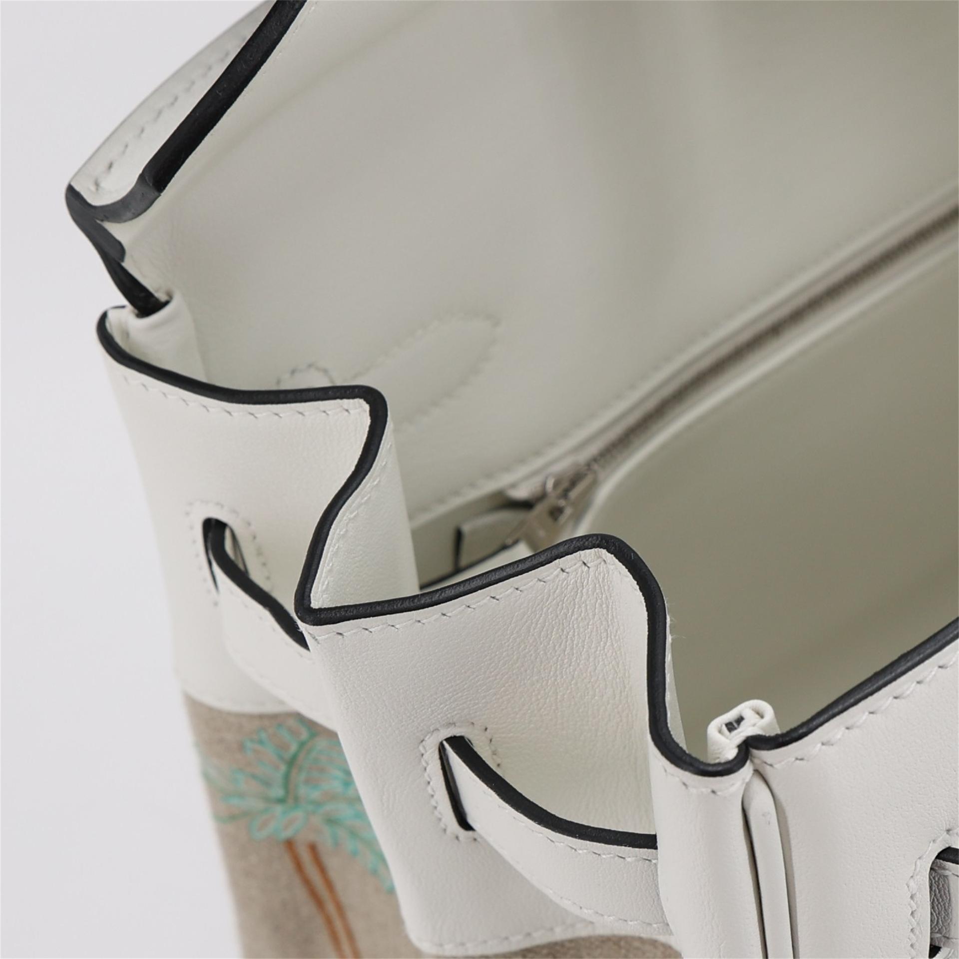 Unused ( Rank NS ) HERMÈS Limited Edition Birkin 35 White (01) Swift Toile H canvas Palladium hardware B (2023) - 12
